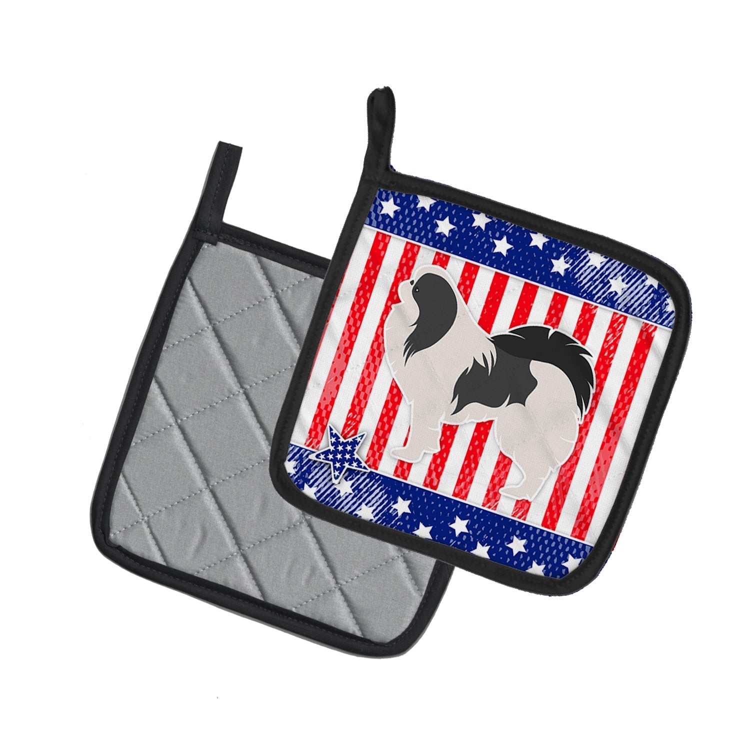 USA Patriotic Japanese Chin Pot Holder Set of 2 Heat Resistant Quilted Hot Pads 7.5 x 7.5 Inch, Insulated Kitchen Trivets for Cooking & Baking
