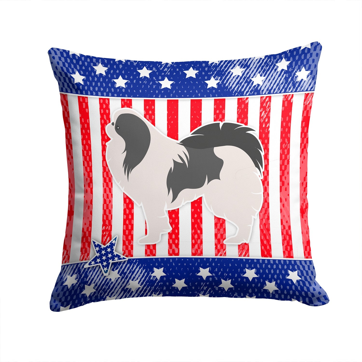 USA Patriotic Japanese Chin Decorative Throw Pillow 14x14 Indoor Outdoor Accent Cushion, Fabric Cover with Insert for Sofa, Bed, Porch & Living Room