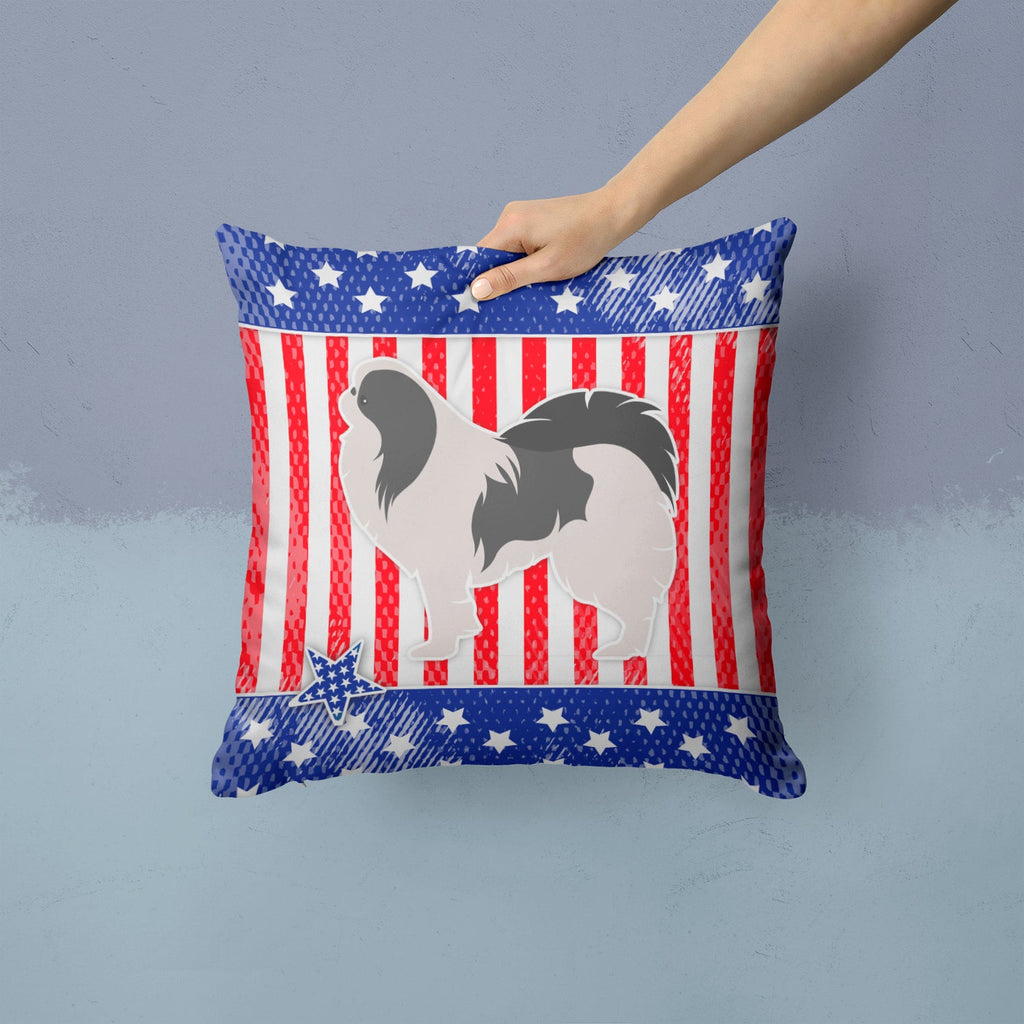 USA Patriotic Japanese Chin Decorative Throw Pillow 14x14 Indoor Outdoor Accent Cushion, Fabric Cover with Insert for Sofa, Bed, Porch & Living Room