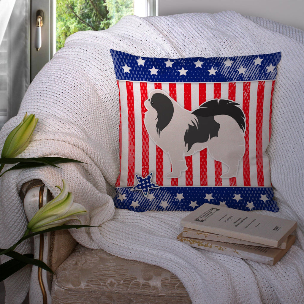 USA Patriotic Japanese Chin Decorative Throw Pillow 14x14 Indoor Outdoor Accent Cushion, Fabric Cover with Insert for Sofa, Bed, Porch & Living Room