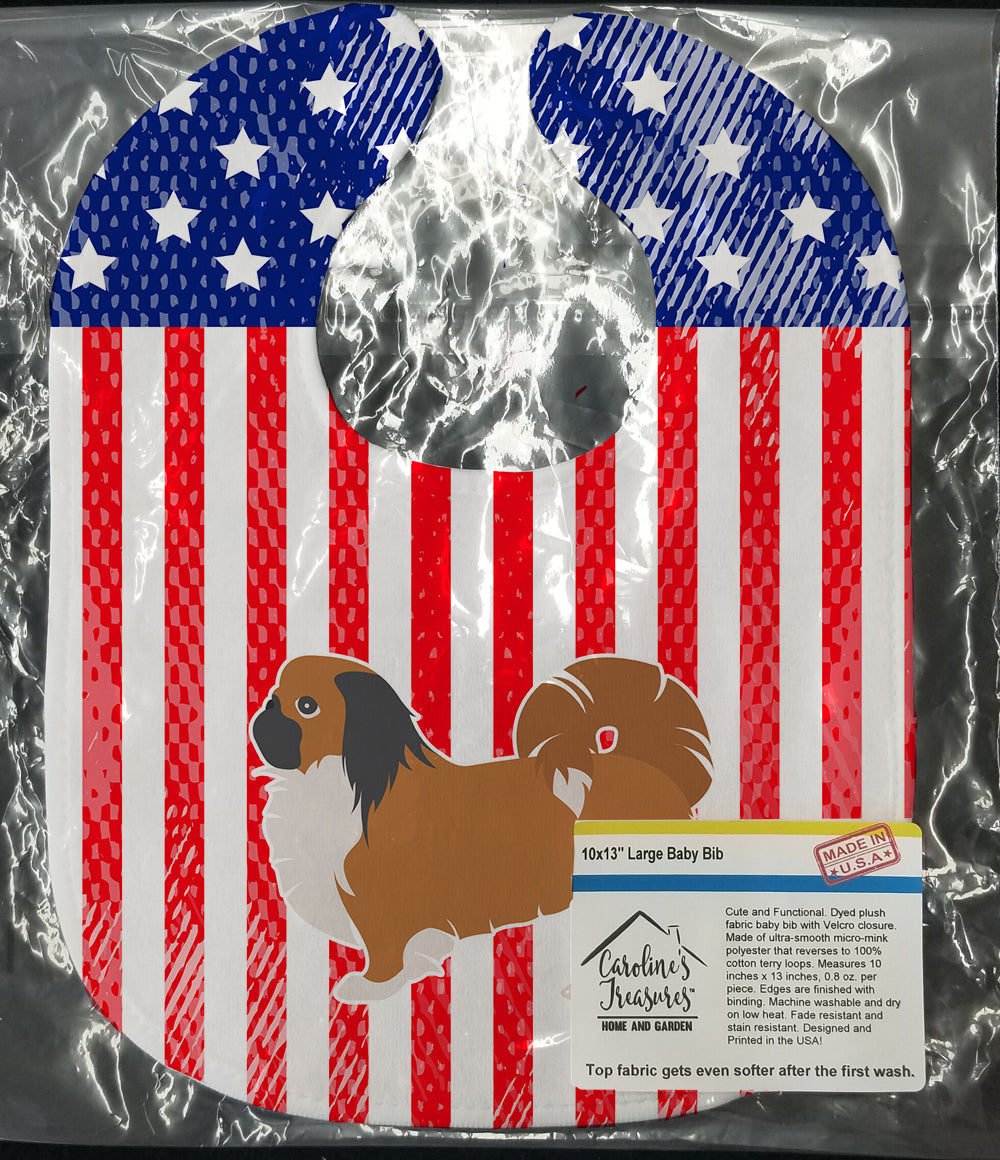 USA Patriotic Pekingese Baby Bib Easy-Clean Baby Bib Baby Feeding Accessory Baby Mealtime Essential, 10 x 13, Multicolor