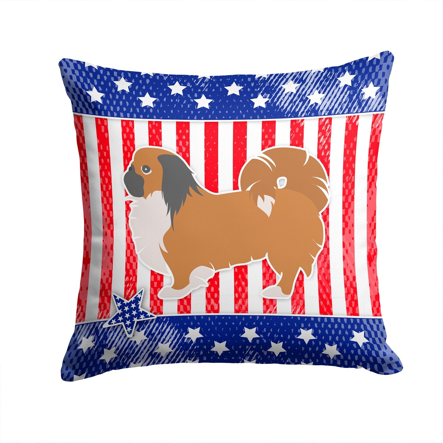 USA Patriotic Pekingese Decorative Throw Pillow 14x14 Indoor Outdoor Accent Cushion, Fabric Cover with Insert for Sofa, Bed, Porch & Living Room