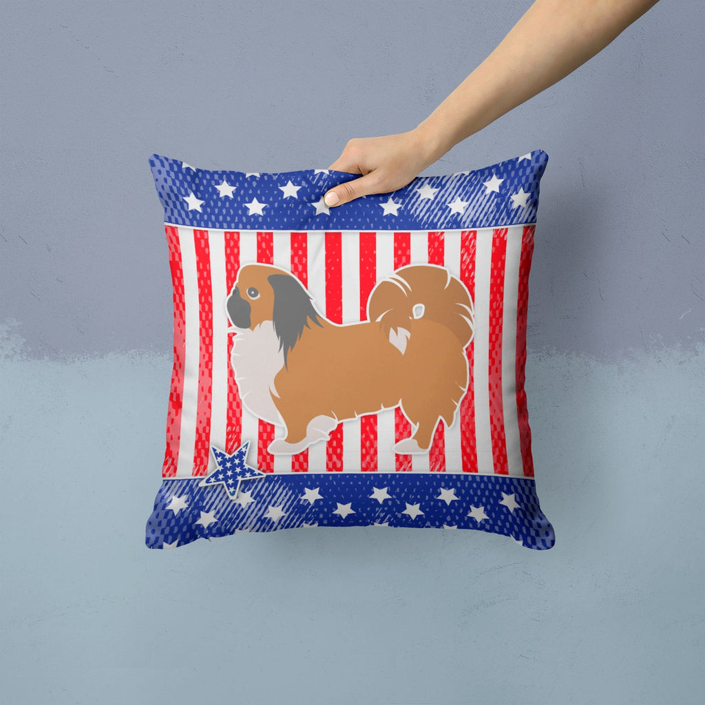 USA Patriotic Pekingese Decorative Throw Pillow 14x14 Indoor Outdoor Accent Cushion, Fabric Cover with Insert for Sofa, Bed, Porch & Living Room