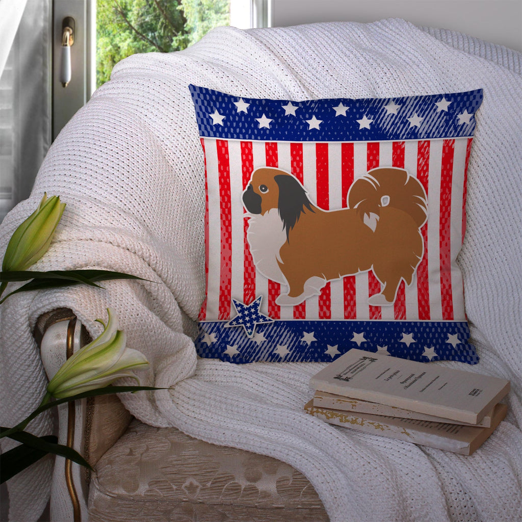 USA Patriotic Pekingese Decorative Throw Pillow 14x14 Indoor Outdoor Accent Cushion, Fabric Cover with Insert for Sofa, Bed, Porch & Living Room