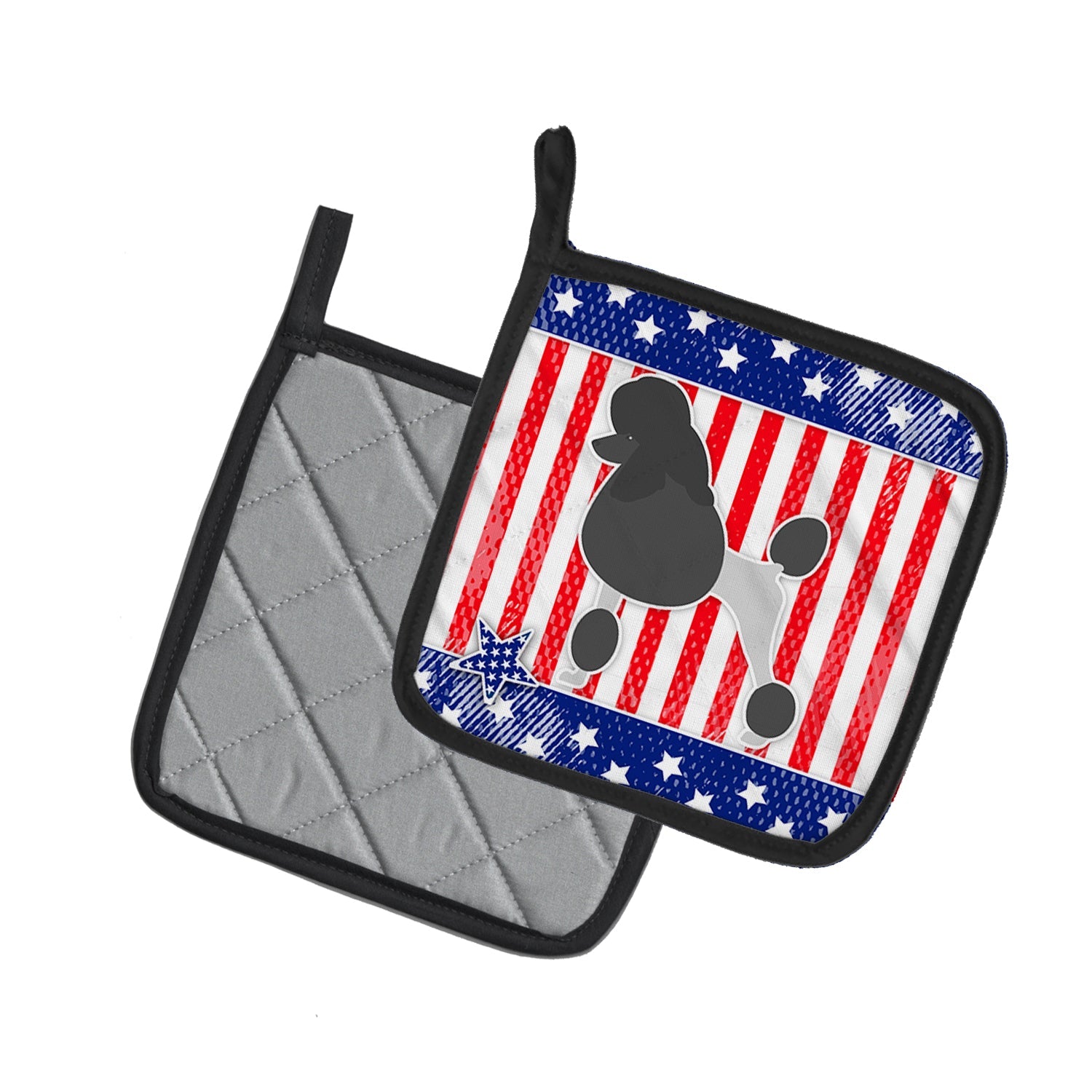 USA Patriotic Poodle Pot Holder Set of 2 Heat Resistant Quilted Hot Pads 7.5 x 7.5 Inch, Insulated Kitchen Trivets for Cooking & Baking