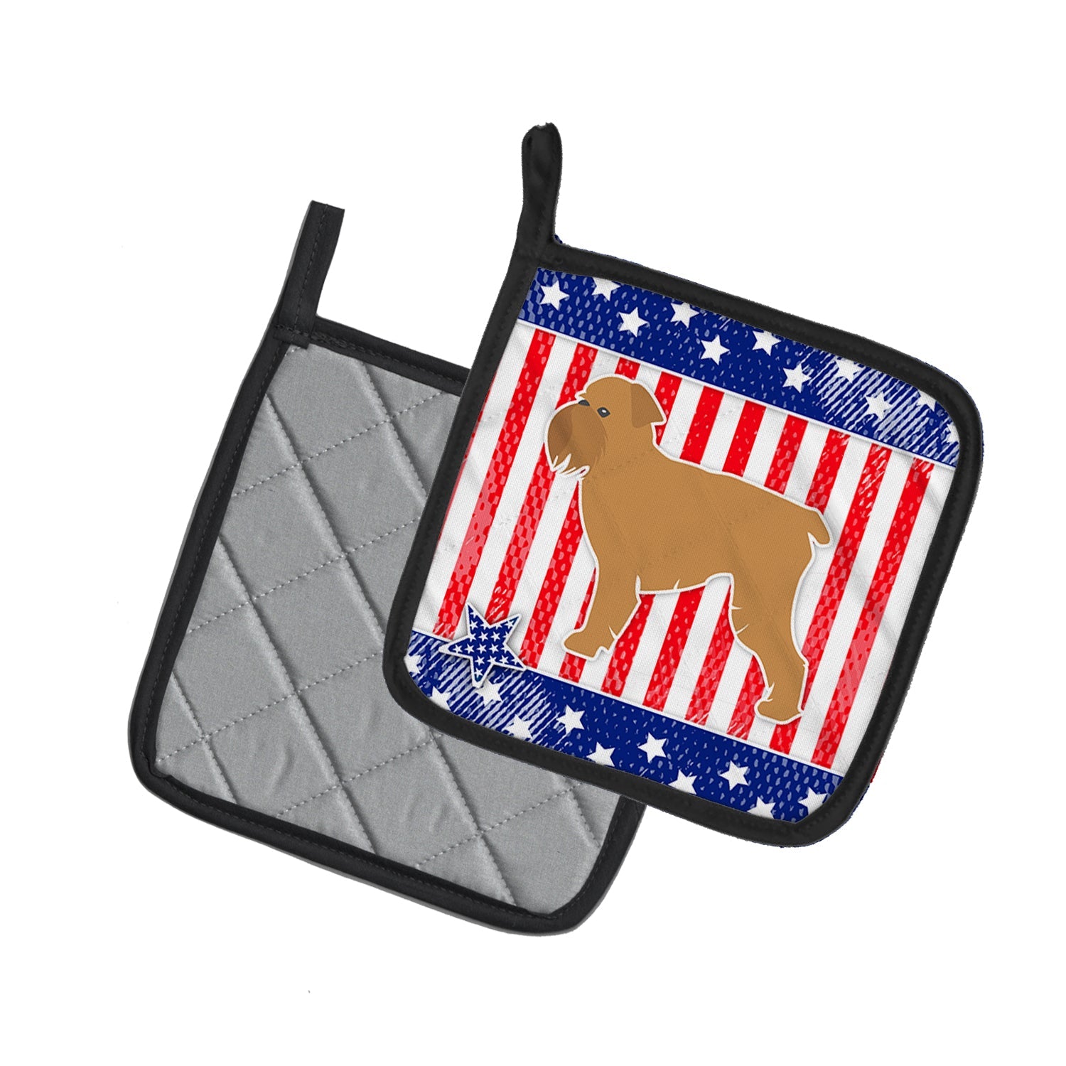 USA Patriotic Brussels Griffon Pot Holder Set of 2 Heat Resistant Quilted Hot Pads 7.5 x 7.5 Inch, Insulated Kitchen Trivets for Cooking & Baking