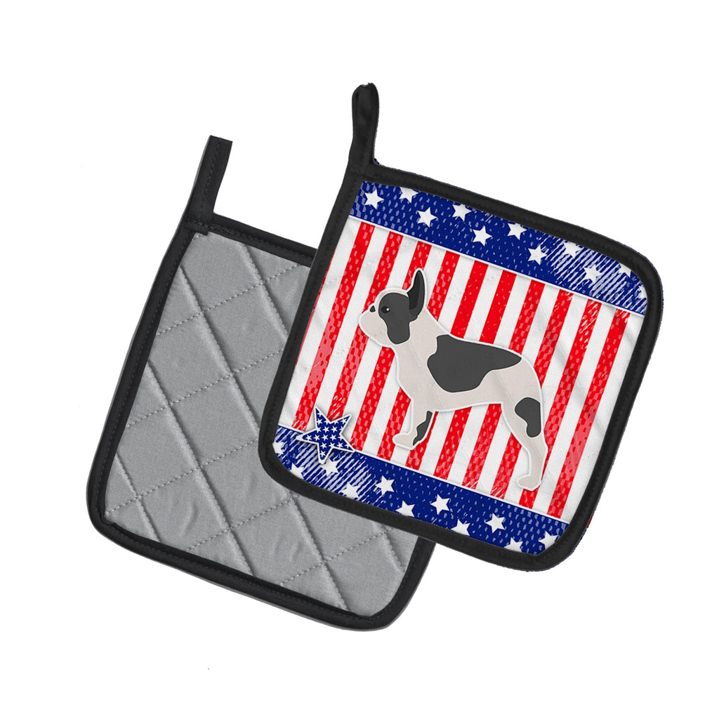 USA Patriotic French Bulldog Pot Holder Set of 2 Heat Resistant Quilted Hot Pads 7.5 x 7.5 Inch, Insulated Kitchen Trivets for Cooking & Baking