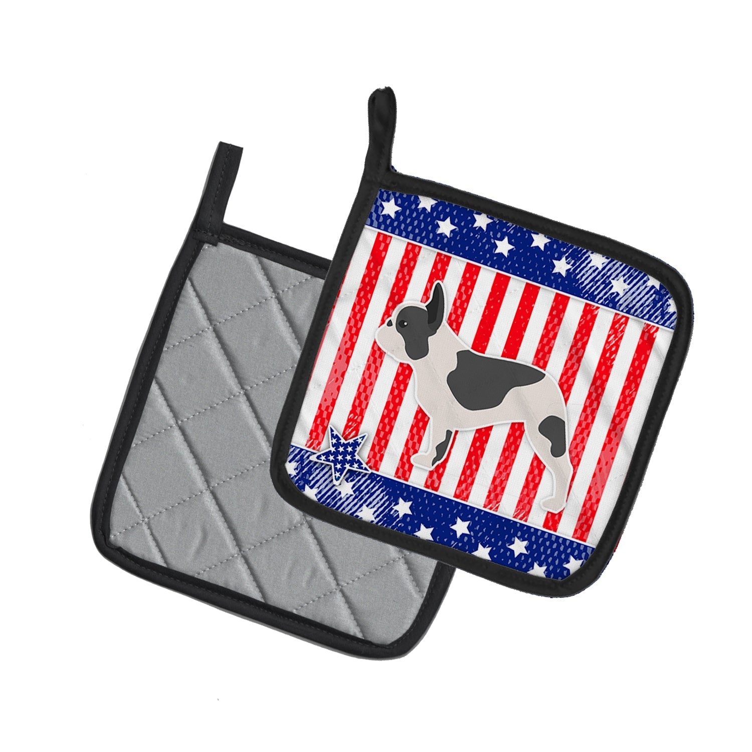 USA Patriotic French Bulldog Pot Holder Set of 2 Heat Resistant Quilted Hot Pads 7.5 x 7.5 Inch, Insulated Kitchen Trivets for Cooking & Baking