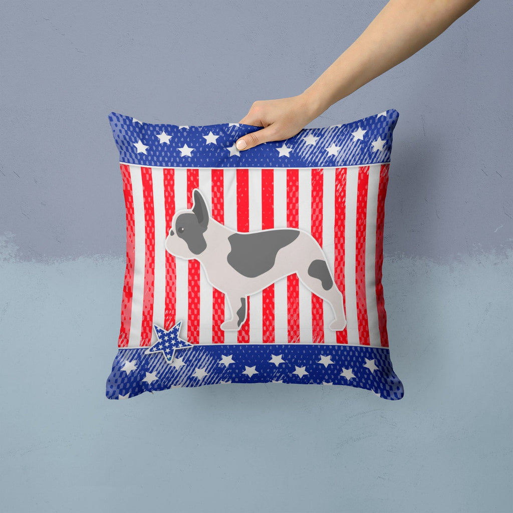 USA Patriotic French Bulldog Decorative Throw Pillow 14x14 Indoor Outdoor Accent Cushion, Fabric Cover with Insert for Sofa, Bed, Porch & Living Room