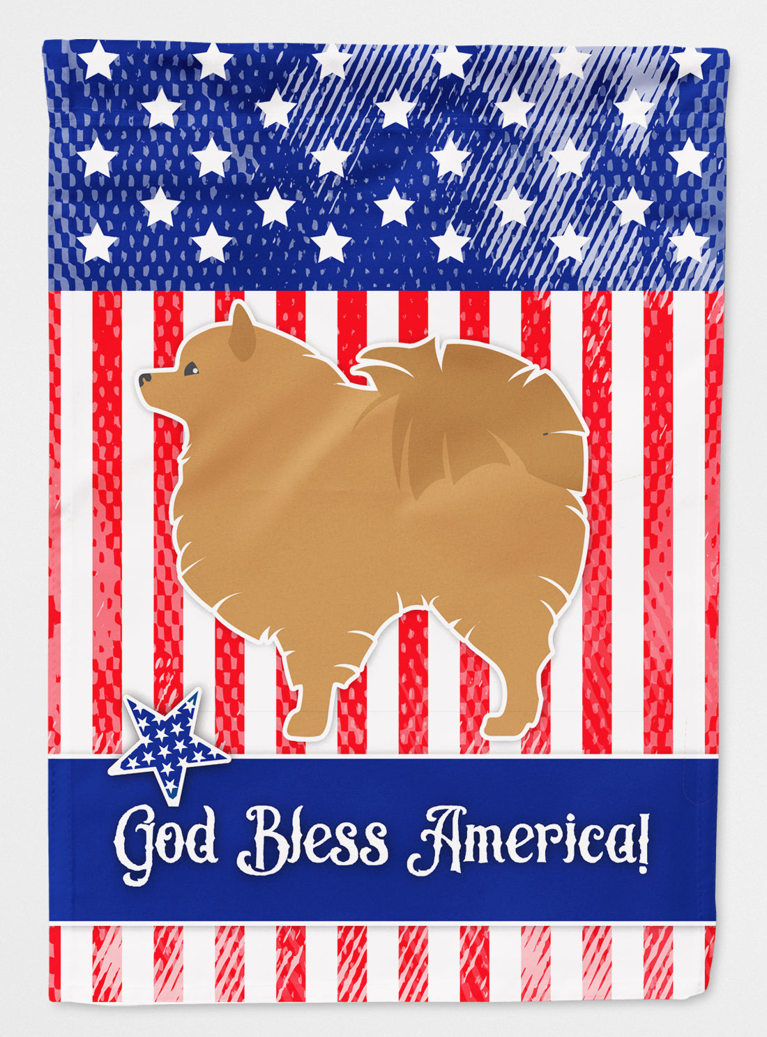 USA Patriotic Pomeranian House Flag 28x40 Porch Sleeve Pole Decorative Outside Yard Banner Artwork Wall Hanging, Polyester