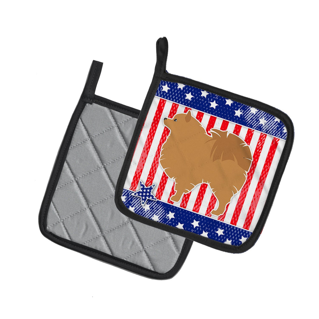USA Patriotic Pomeranian Pot Holder Set of 2 Heat Resistant Quilted Hot Pads 7.5 x 7.5 Inch, Insulated Kitchen Trivets for Cooking & Baking