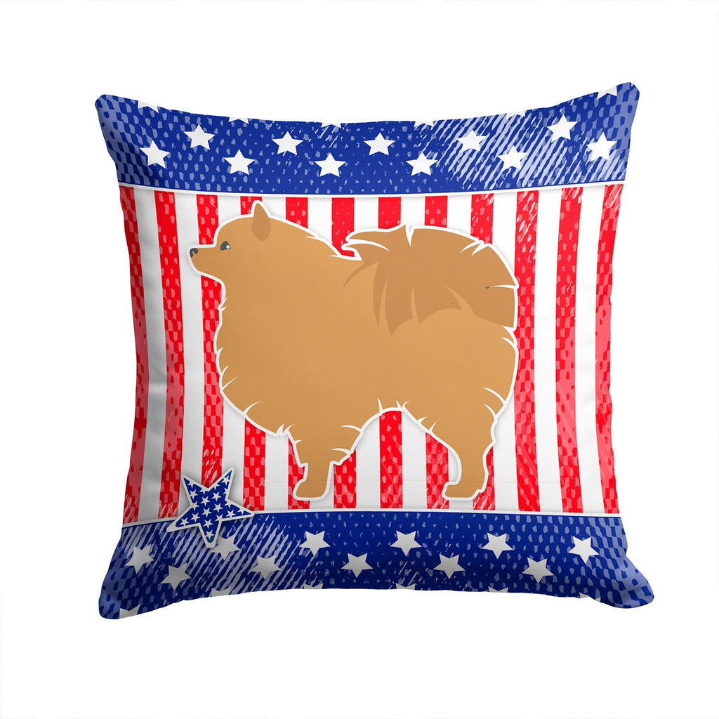 USA Patriotic Pomeranian Decorative Throw Pillow 14x14 Indoor Outdoor Accent Cushion, Fabric Cover with Insert for Sofa, Bed, Porch & Living Room