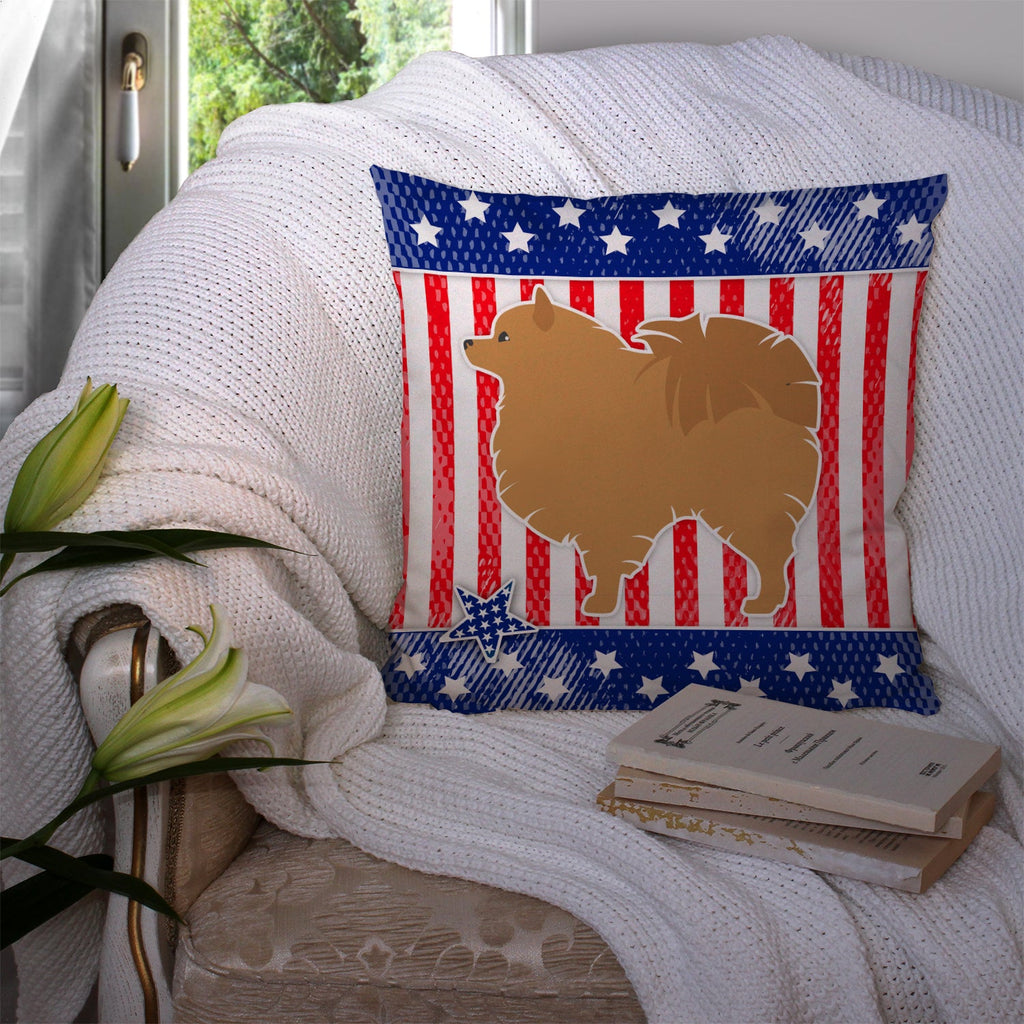 USA Patriotic Pomeranian Decorative Throw Pillow 14x14 Indoor Outdoor Accent Cushion, Fabric Cover with Insert for Sofa, Bed, Porch & Living Room