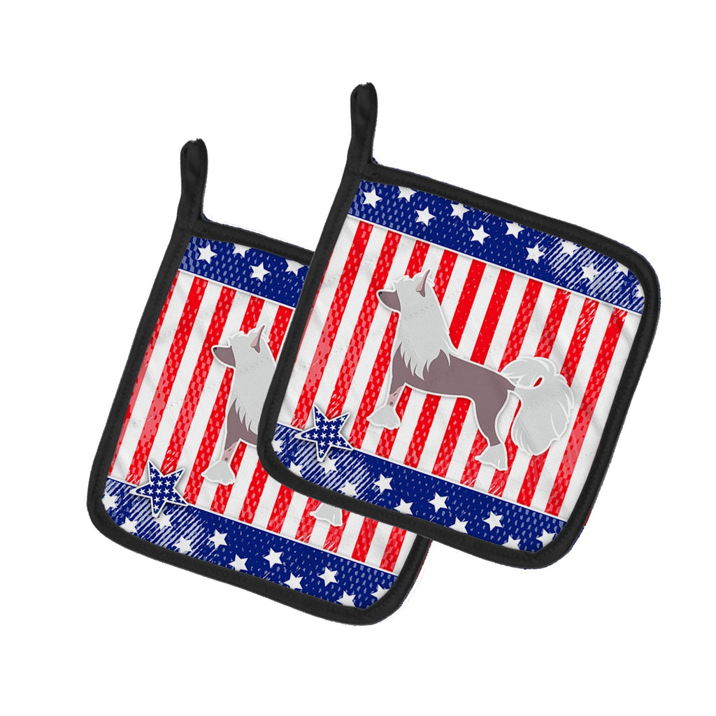 USA Patriotic Chinese Crested Pot Holder Set of 2 Heat Resistant Quilted Hot Pads 7.5 x 7.5 Inch, Insulated Kitchen Trivets for Cooking & Baking