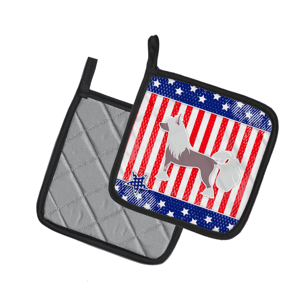 USA Patriotic Chinese Crested Pot Holder Set of 2 Heat Resistant Quilted Hot Pads 7.5 x 7.5 Inch, Insulated Kitchen Trivets for Cooking & Baking