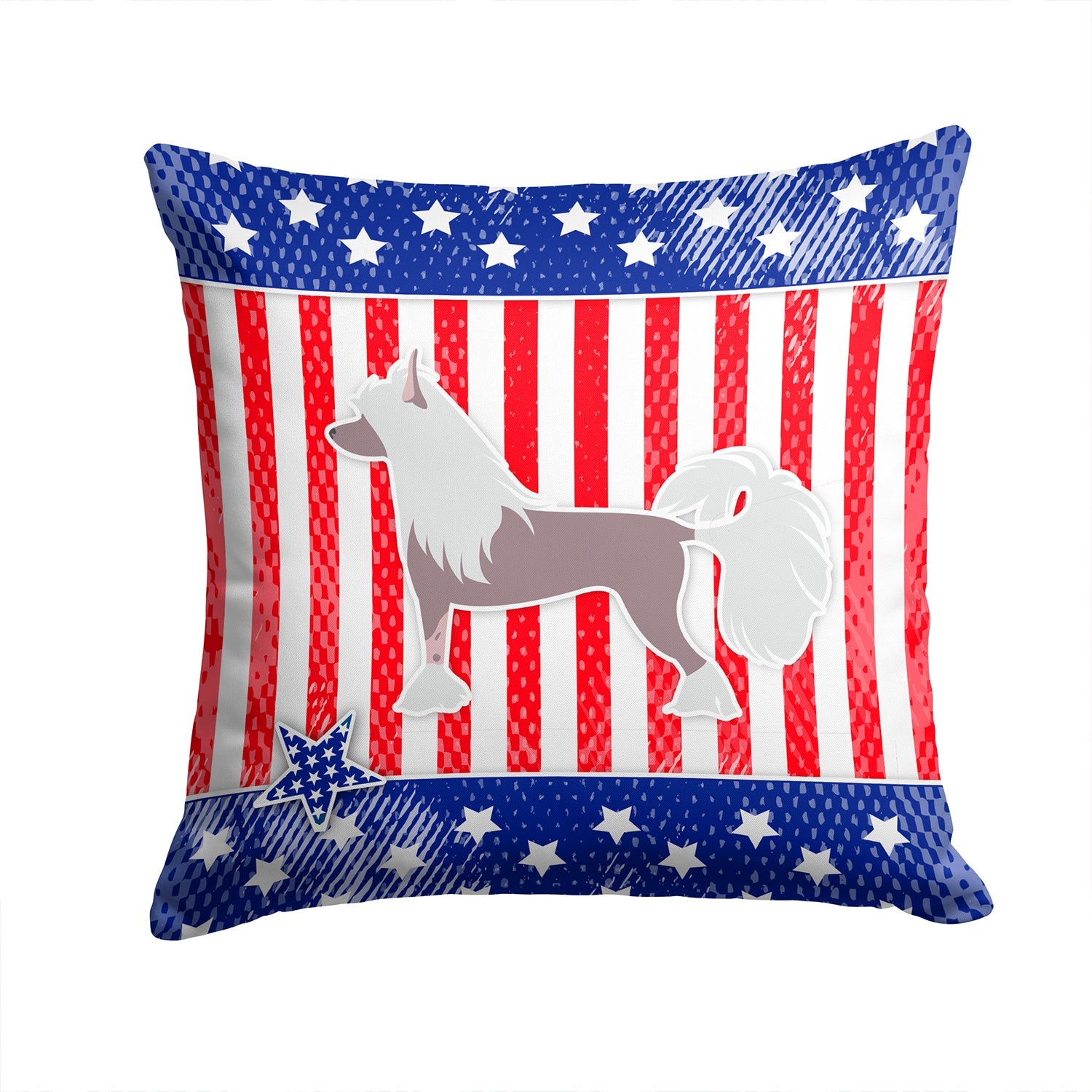 USA Patriotic Chinese Crested Decorative Throw Pillow 14x14 Indoor Outdoor Accent Cushion, Fabric Cover with Insert for Sofa, Bed, Porch & Living Room