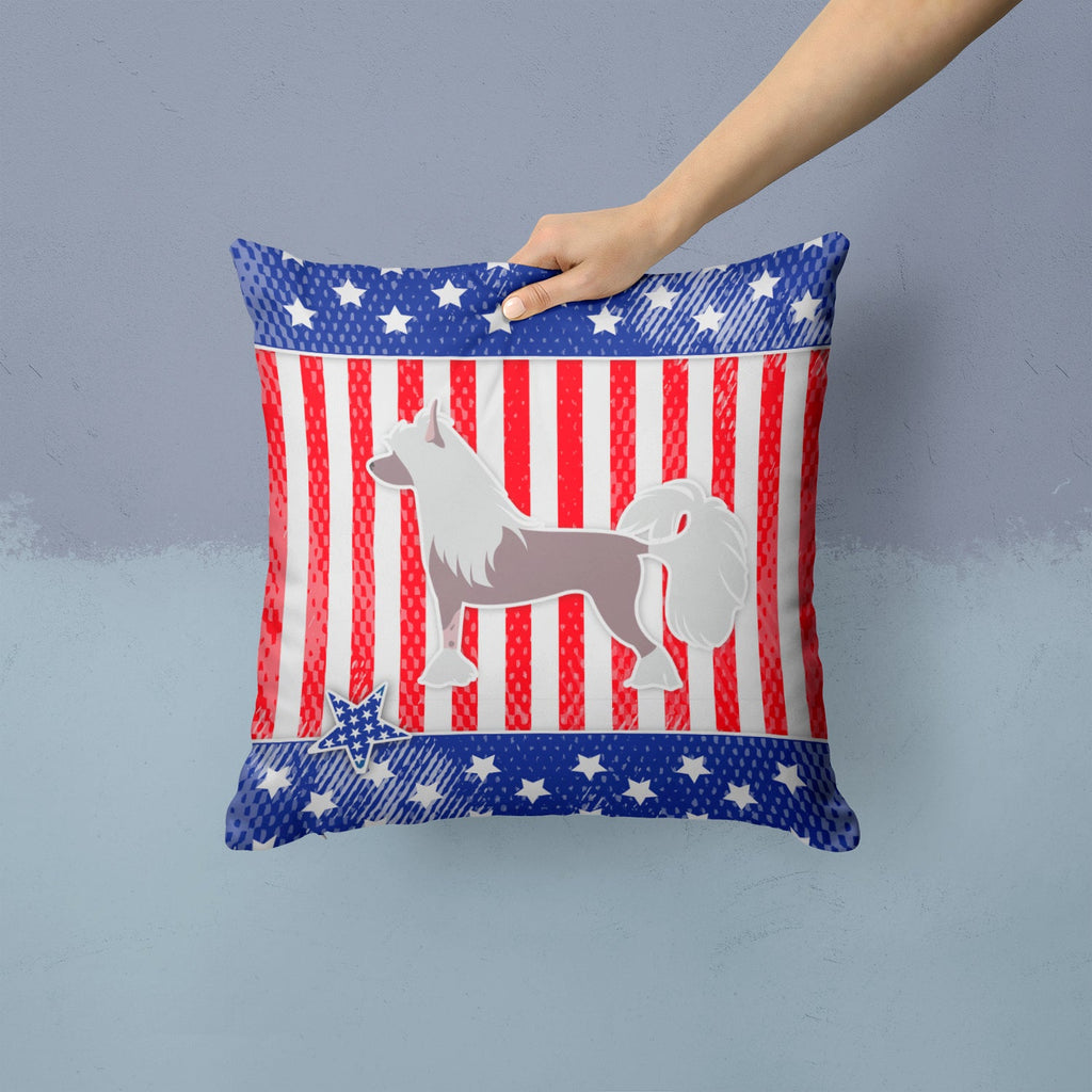 USA Patriotic Chinese Crested Decorative Throw Pillow 14x14 Indoor Outdoor Accent Cushion, Fabric Cover with Insert for Sofa, Bed, Porch & Living Room
