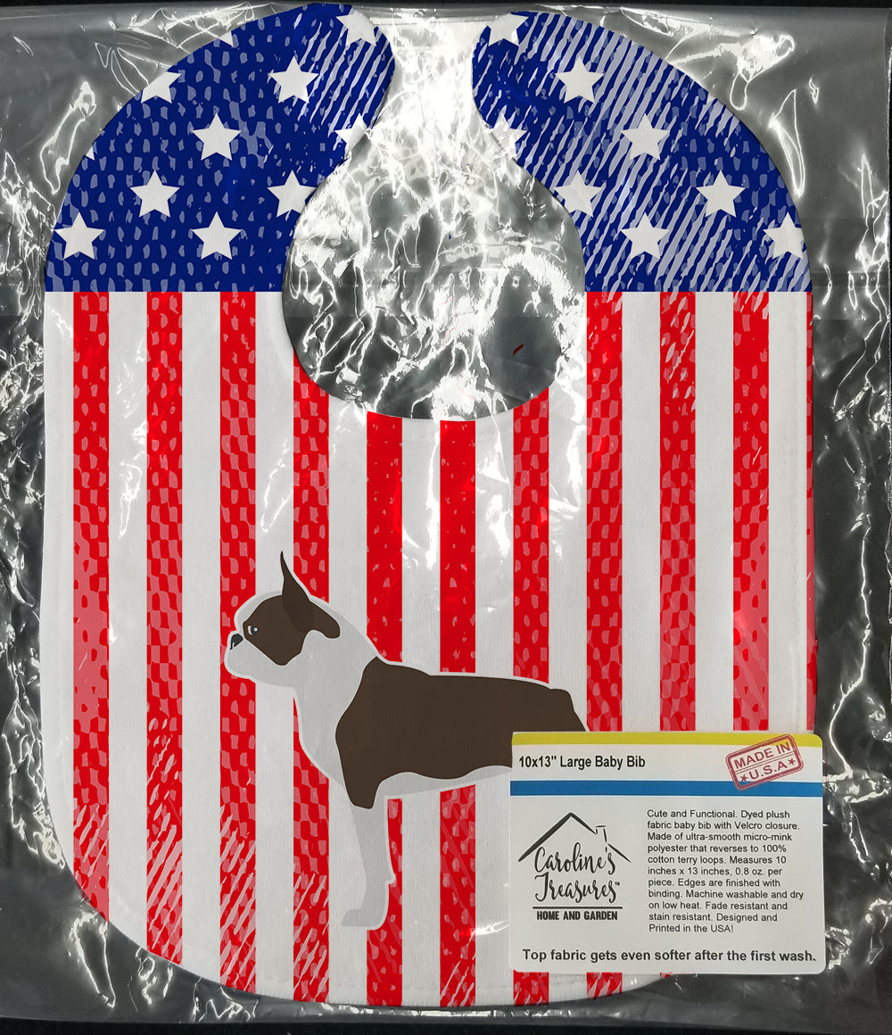 USA Patriotic Boston Terrier Baby Bib Easy-Clean Baby Bib Baby Feeding Accessory Baby Mealtime Essential, 10 x 13, Multicolor
