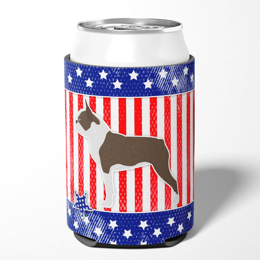 USA Patriotic Boston Terrier Can or Bottle Hugger Cooler Sleeve for Standard 12 oz Cans, Insulated Foam Beer & Soda Can Hugger Reusable