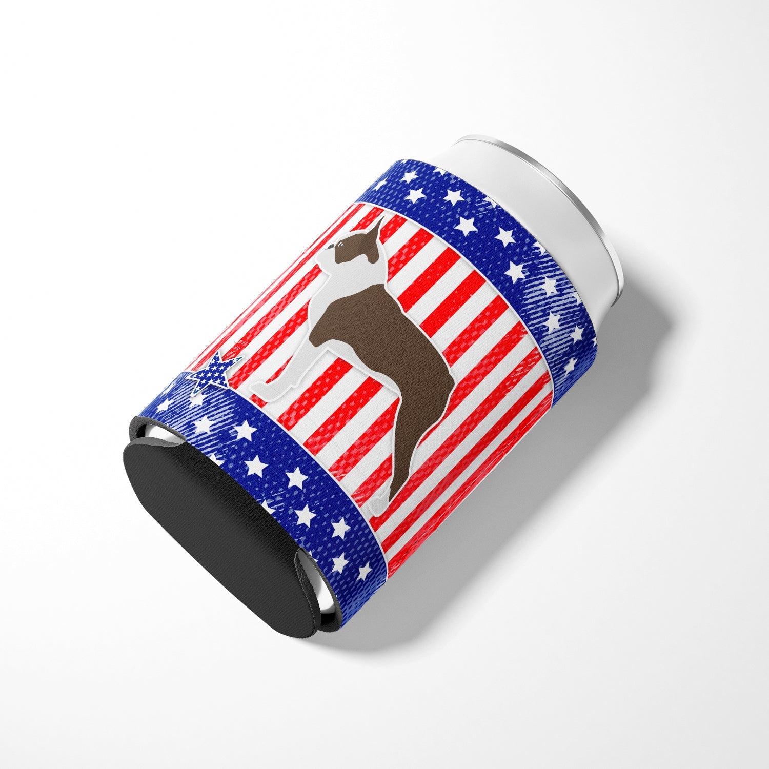 USA Patriotic Boston Terrier Can or Bottle Hugger Cooler Sleeve for Standard 12 oz Cans, Insulated Foam Beer & Soda Can Hugger Reusable