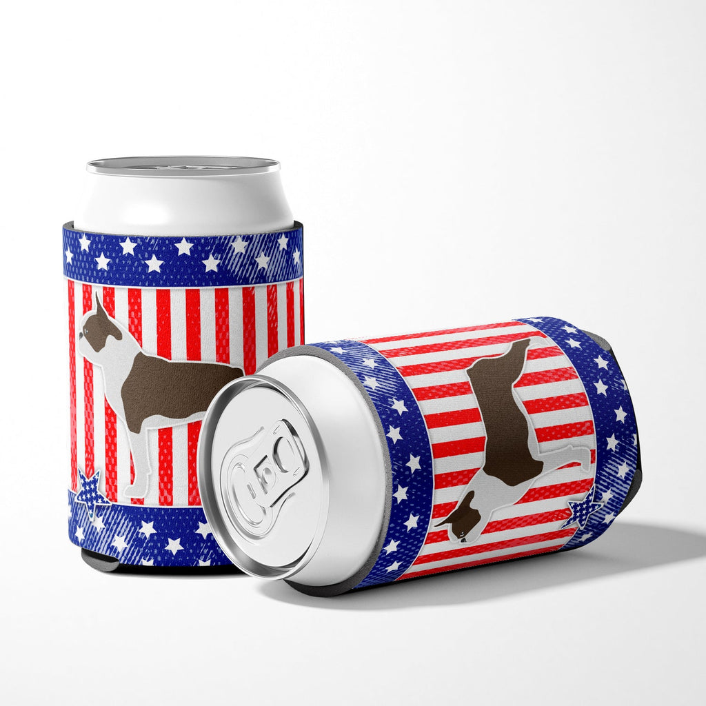 USA Patriotic Boston Terrier Can or Bottle Hugger Cooler Sleeve for Standard 12 oz Cans, Insulated Foam Beer & Soda Can Hugger Reusable