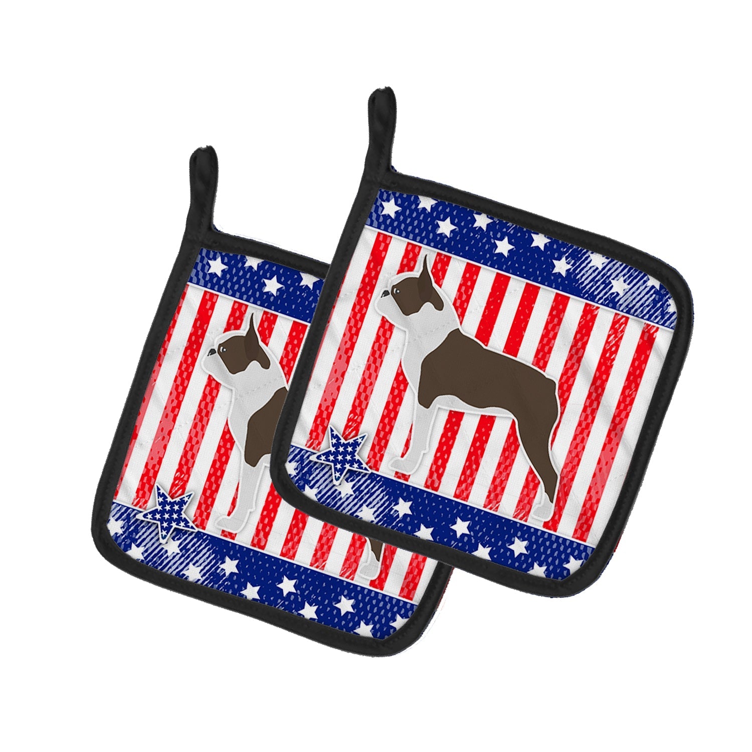 USA Patriotic Boston Terrier Pot Holder Set of 2 Heat Resistant Quilted Hot Pads 7.5 x 7.5 Inch, Insulated Kitchen Trivets for Cooking & Baking