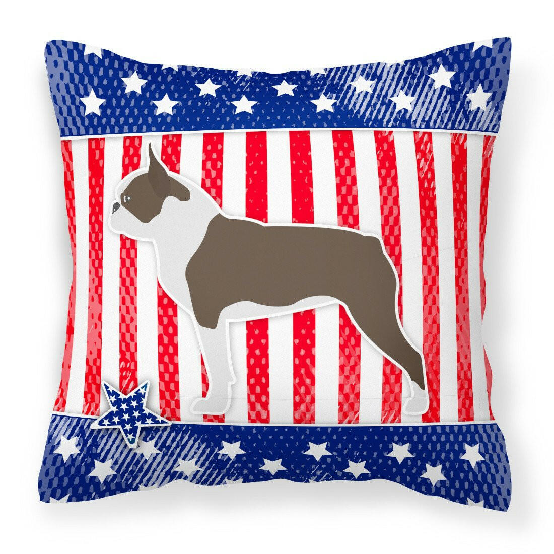 USA Patriotic Boston Terrier Decorative Throw Pillow 18x18 Indoor Outdoor Accent Cushion, Fabric Cover with Insert for Sofa, Bed, Porch & Living Room