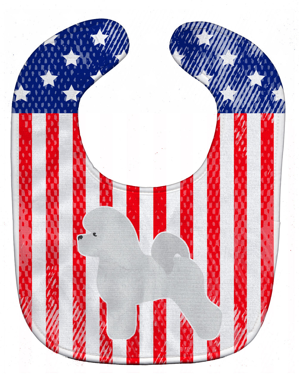 USA Patriotic Bichon Frise Baby Bib Easy-Clean Baby Bib Baby Feeding Accessory Baby Mealtime Essential, 10 x 13, Multicolor