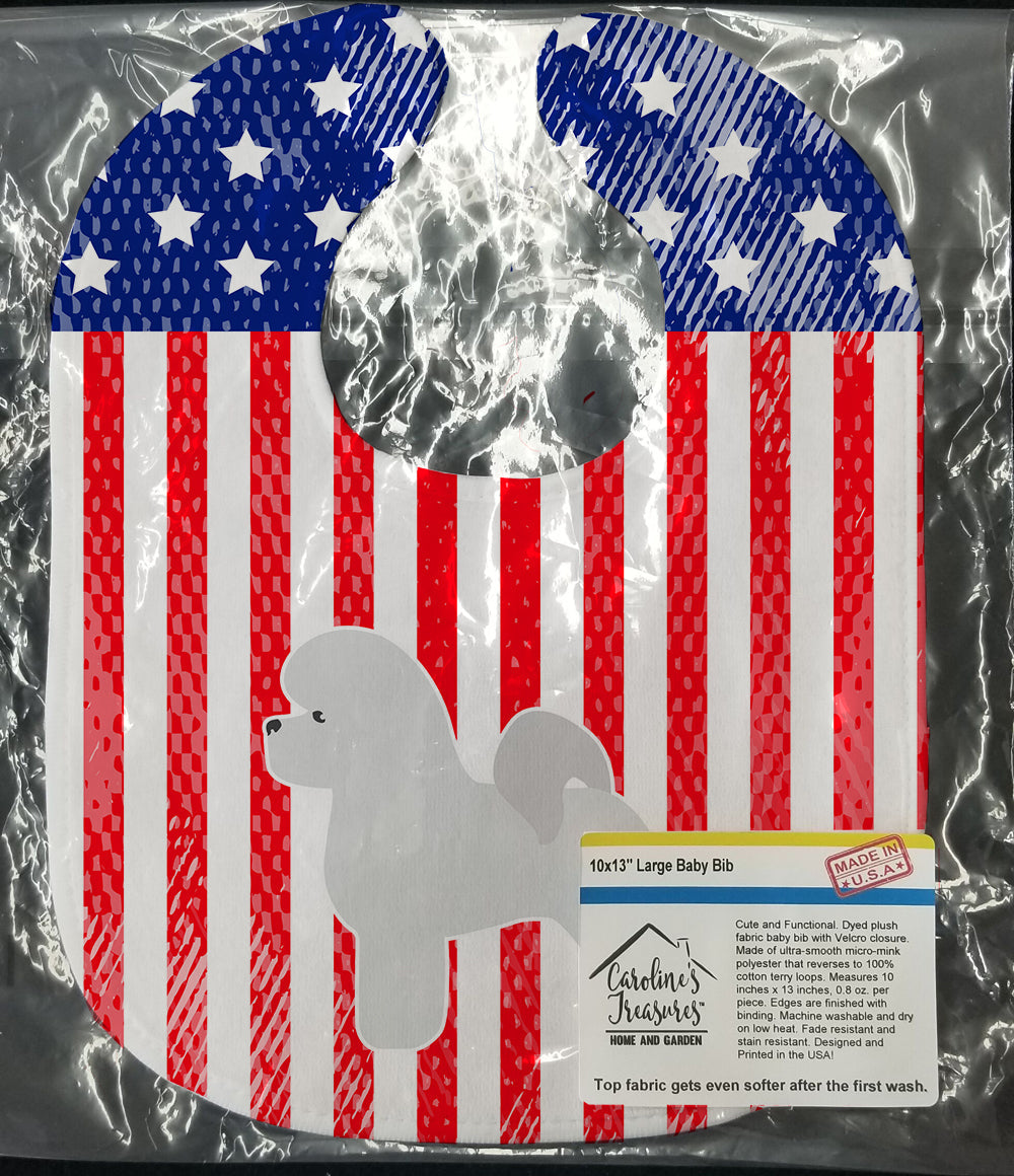 USA Patriotic Bichon Frise Baby Bib Easy-Clean Baby Bib Baby Feeding Accessory Baby Mealtime Essential, 10 x 13, Multicolor