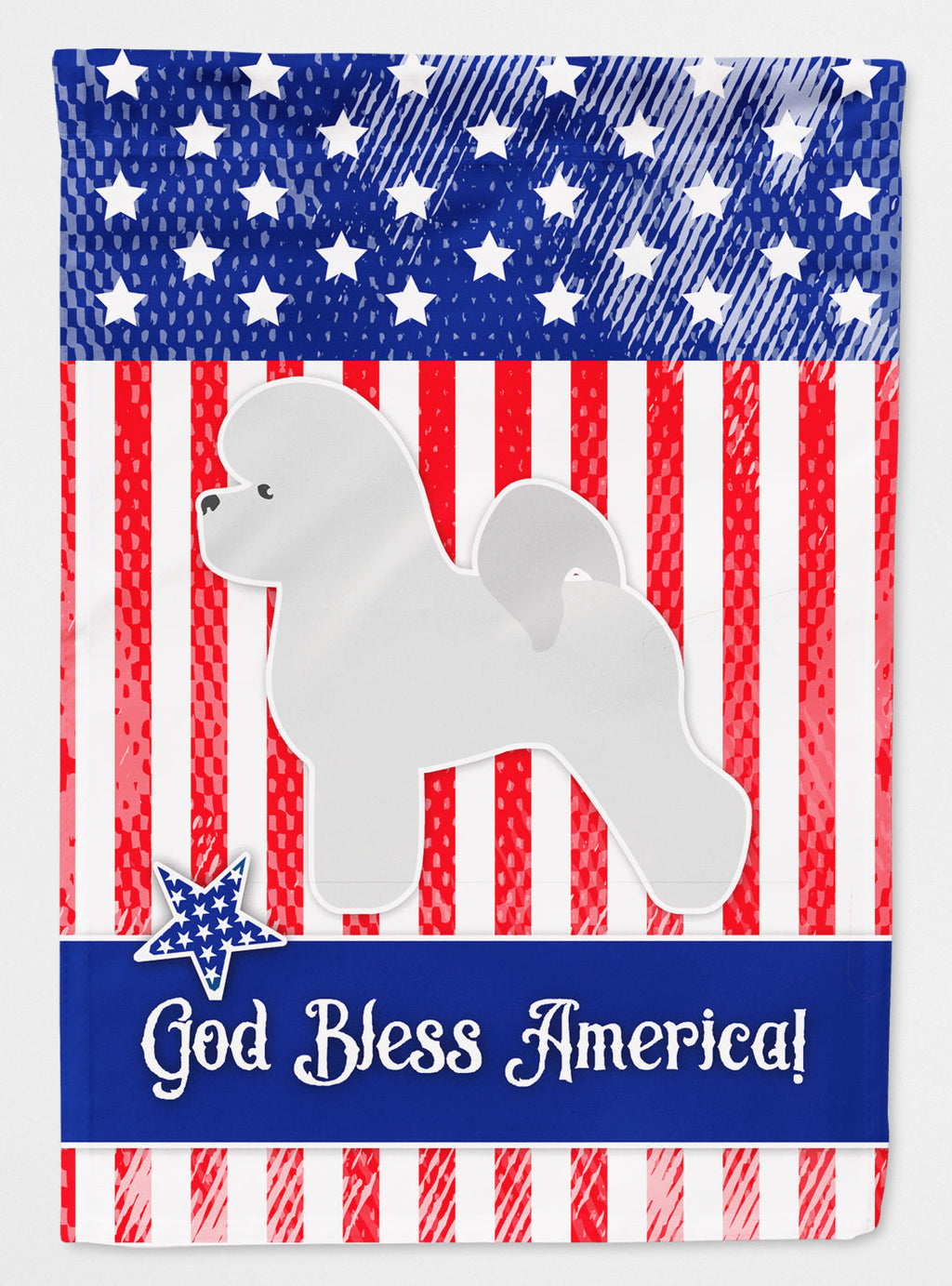 USA Patriotic Bichon Frise House Flag 28x40 Porch Sleeve Pole Decorative Outside Yard Banner Artwork Wall Hanging, Polyester