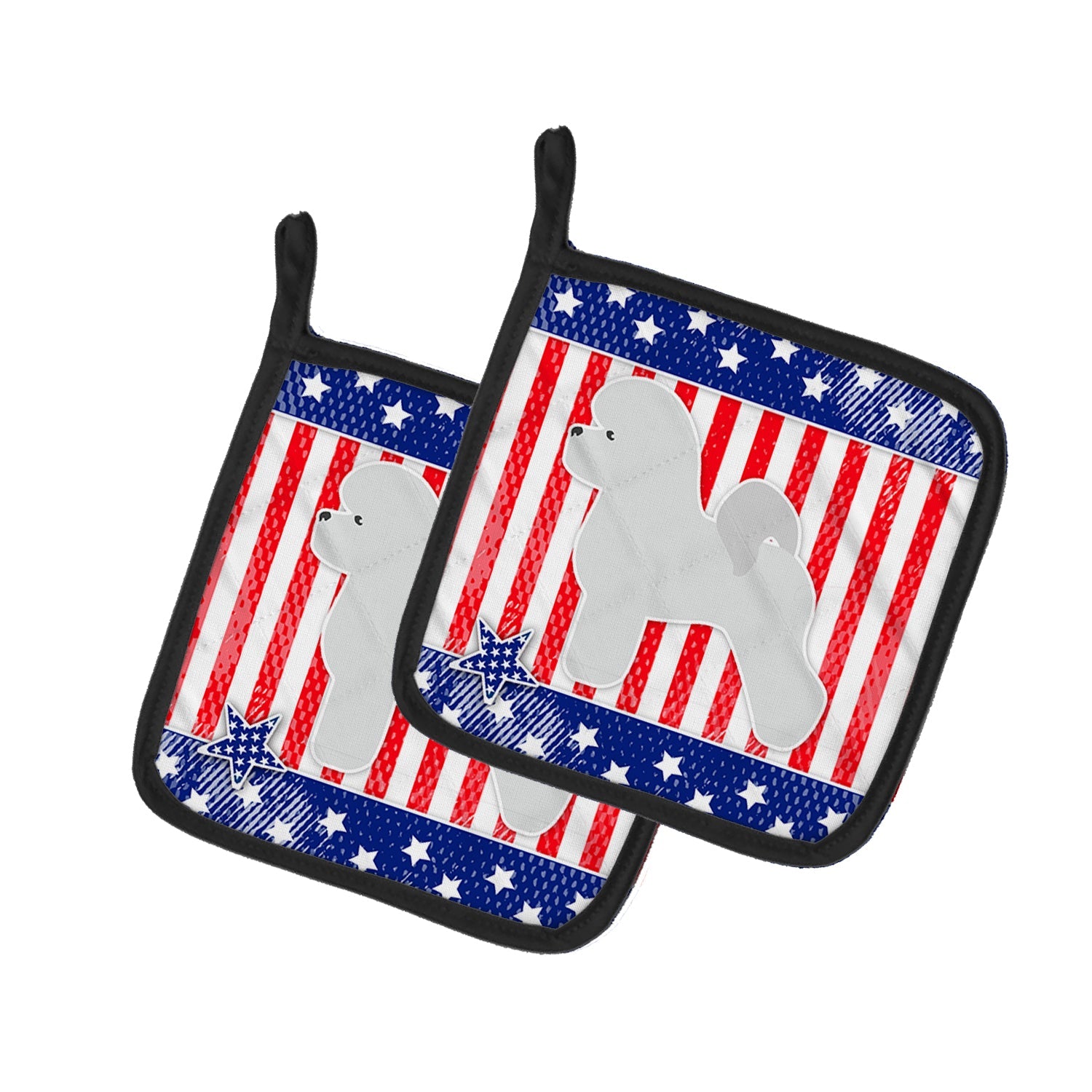 USA Patriotic Bichon Frise Pot Holder Set of 2 Heat Resistant Quilted Hot Pads 7.5 x 7.5 Inch, Insulated Kitchen Trivets for Cooking & Baking