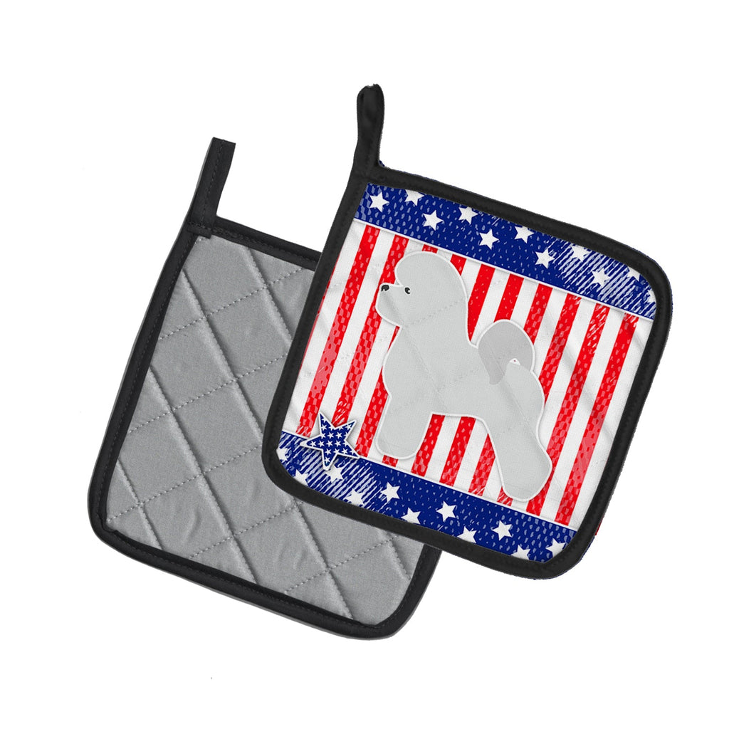 USA Patriotic Bichon Frise Pot Holder Set of 2 Heat Resistant Quilted Hot Pads 7.5 x 7.5 Inch, Insulated Kitchen Trivets for Cooking & Baking