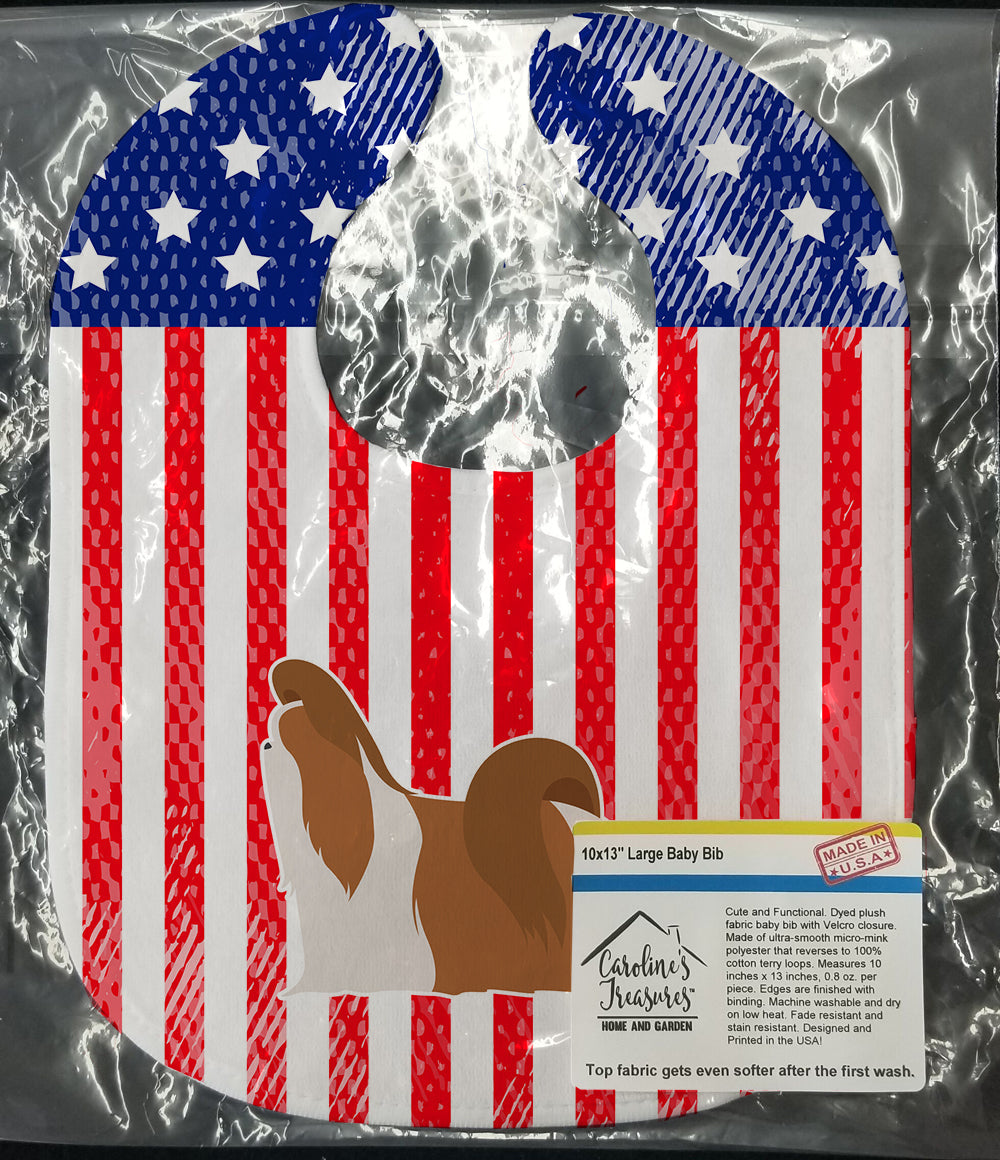 USA Patriotic Shih Tzu Baby Bib Easy-Clean Baby Bib Baby Feeding Accessory Baby Mealtime Essential, 10 x 13, Multicolor