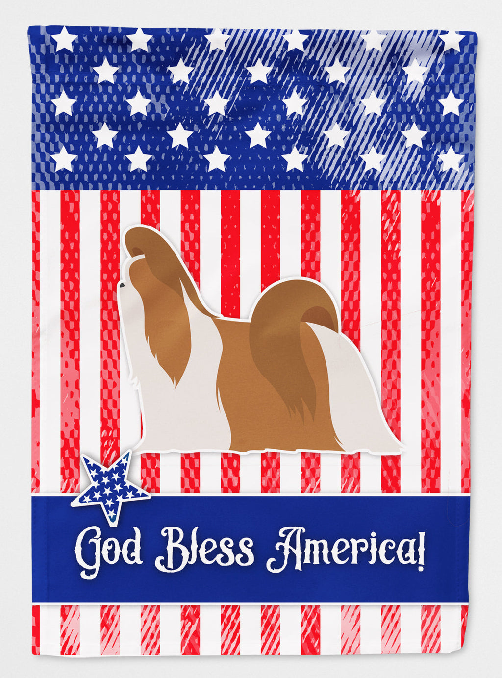 USA Patriotic Shih Tzu House Flag 28x40 Porch Sleeve Pole Decorative Outside Yard Banner Artwork Wall Hanging, Polyester