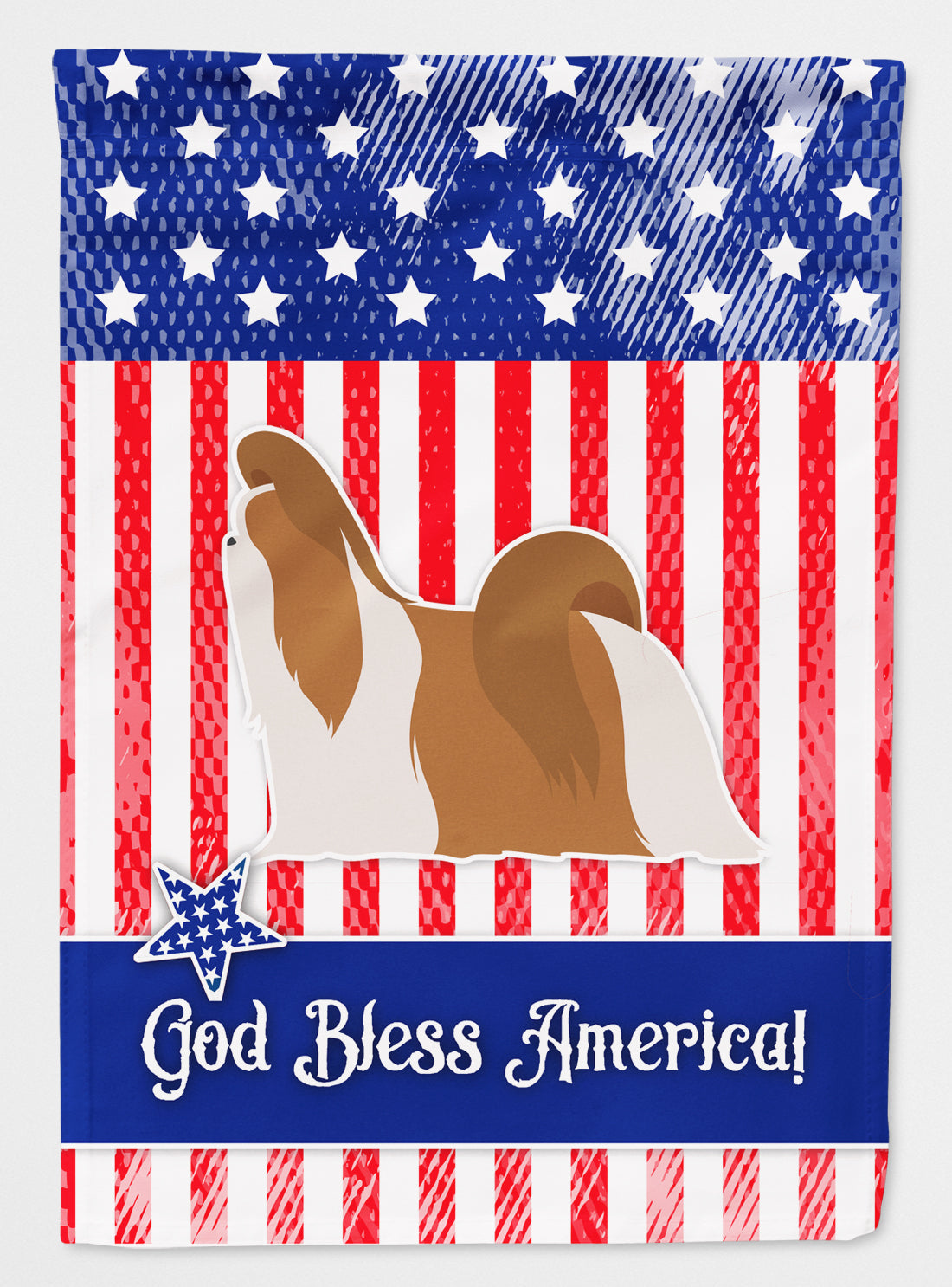 USA Patriotic Shih Tzu House Flag 28x40 Porch Sleeve Pole Decorative Outside Yard Banner Artwork Wall Hanging, Polyester