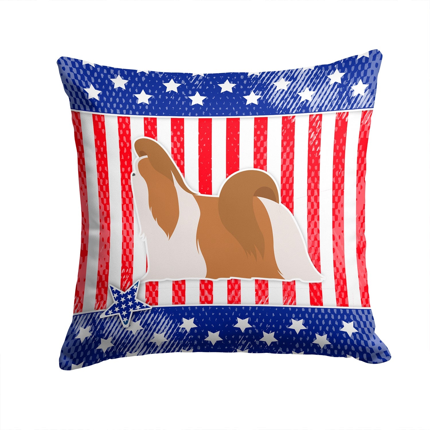 USA Patriotic Shih Tzu Decorative Throw Pillow 14x14 Indoor Outdoor Accent Cushion, Fabric Cover with Insert for Sofa, Bed, Porch & Living Room