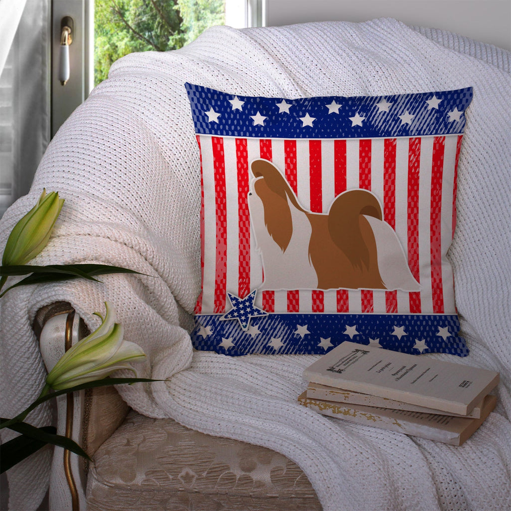 USA Patriotic Shih Tzu Decorative Throw Pillow 14x14 Indoor Outdoor Accent Cushion, Fabric Cover with Insert for Sofa, Bed, Porch & Living Room