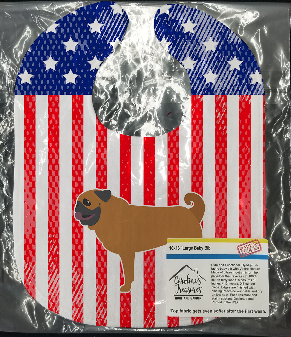 USA Patriotic Pug Baby Bib Easy-Clean Baby Bib Baby Feeding Accessory Baby Mealtime Essential, 10 x 13, Multicolor