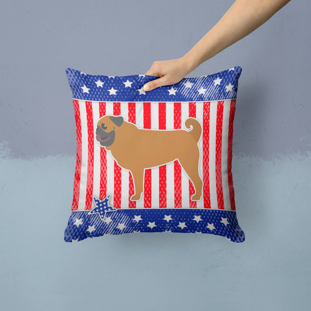 USA Patriotic Pug Decorative Throw Pillow 14x14 Indoor Outdoor Accent Cushion, Fabric Cover with Insert for Sofa, Bed, Porch & Living Room