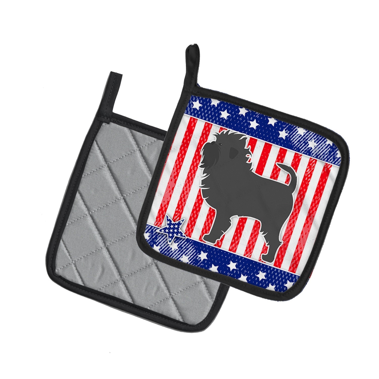 USA Patriotic Affenpinscher Pot Holder Set of 2 Heat Resistant Quilted Hot Pads 7.5 x 7.5 Inch, Insulated Kitchen Trivets for Cooking & Baking