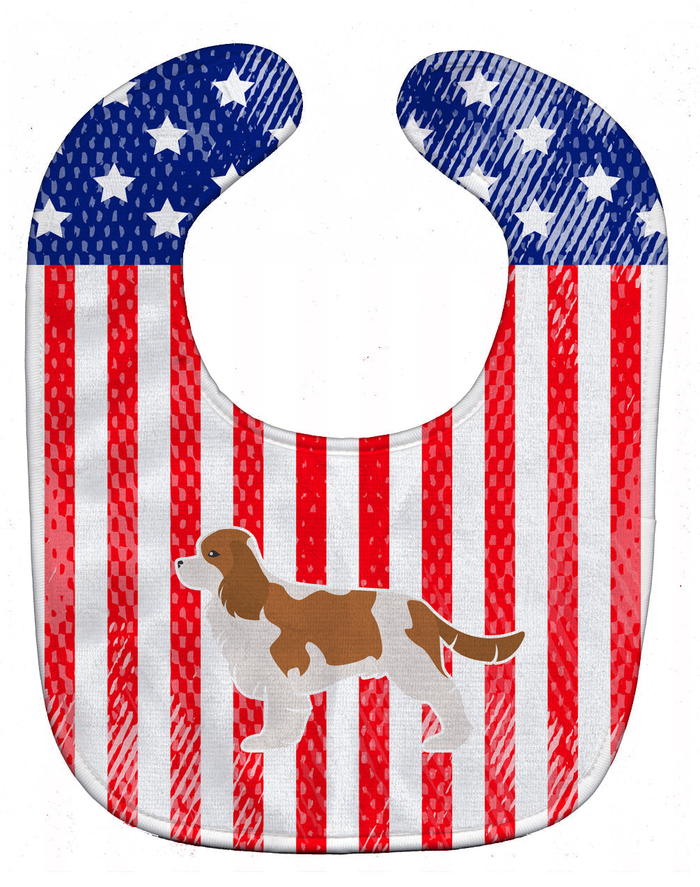 USA Patriotic Cavalier King Charles Spaniel Baby Bib Easy-Clean Baby Bib Baby Feeding Accessory Baby Mealtime Essential, 10 x 13, Multicolor