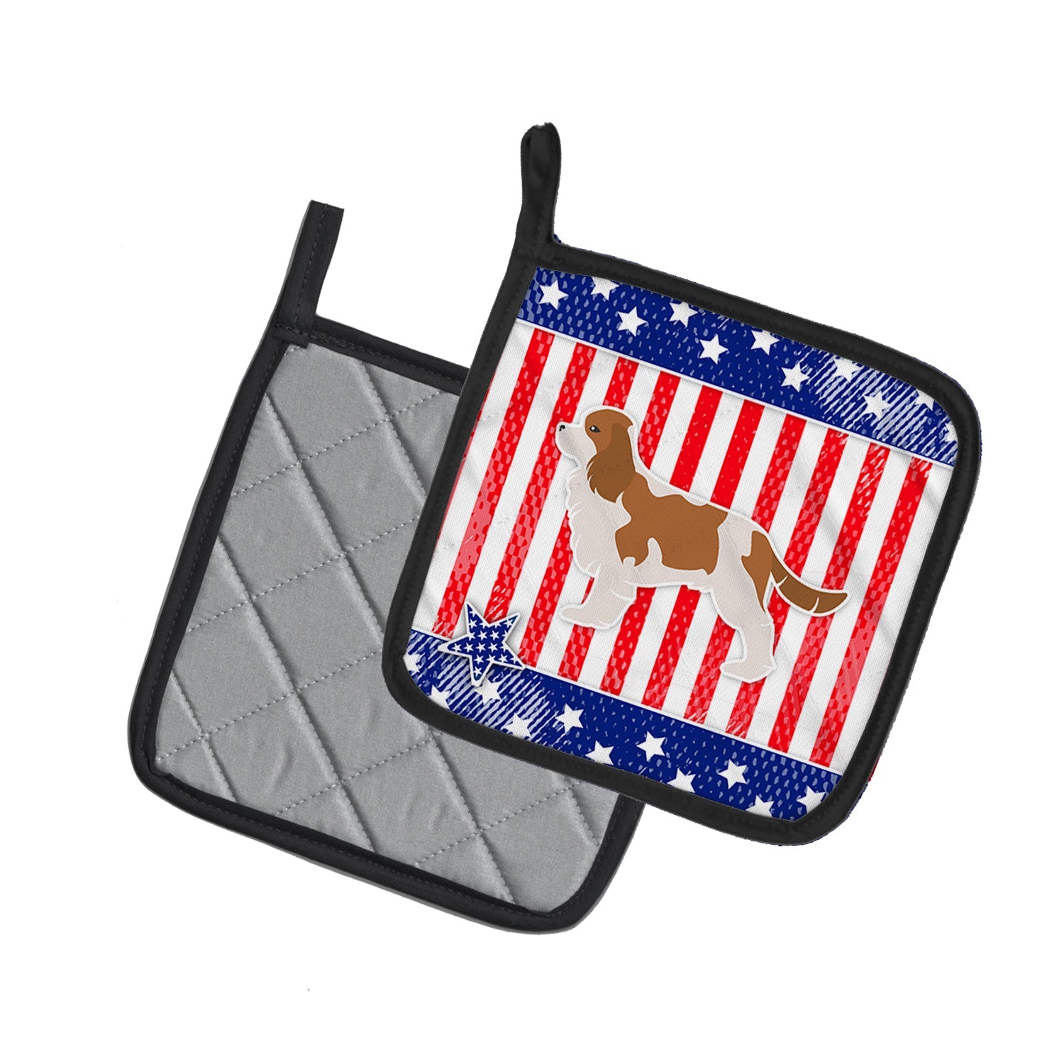 USA Patriotic Cavalier King Charles Spaniel Pot Holder Set of 2 Heat Resistant Quilted Hot Pads 7.5 x 7.5 Inch, Insulated Kitchen Trivets for Cooking & Baking
