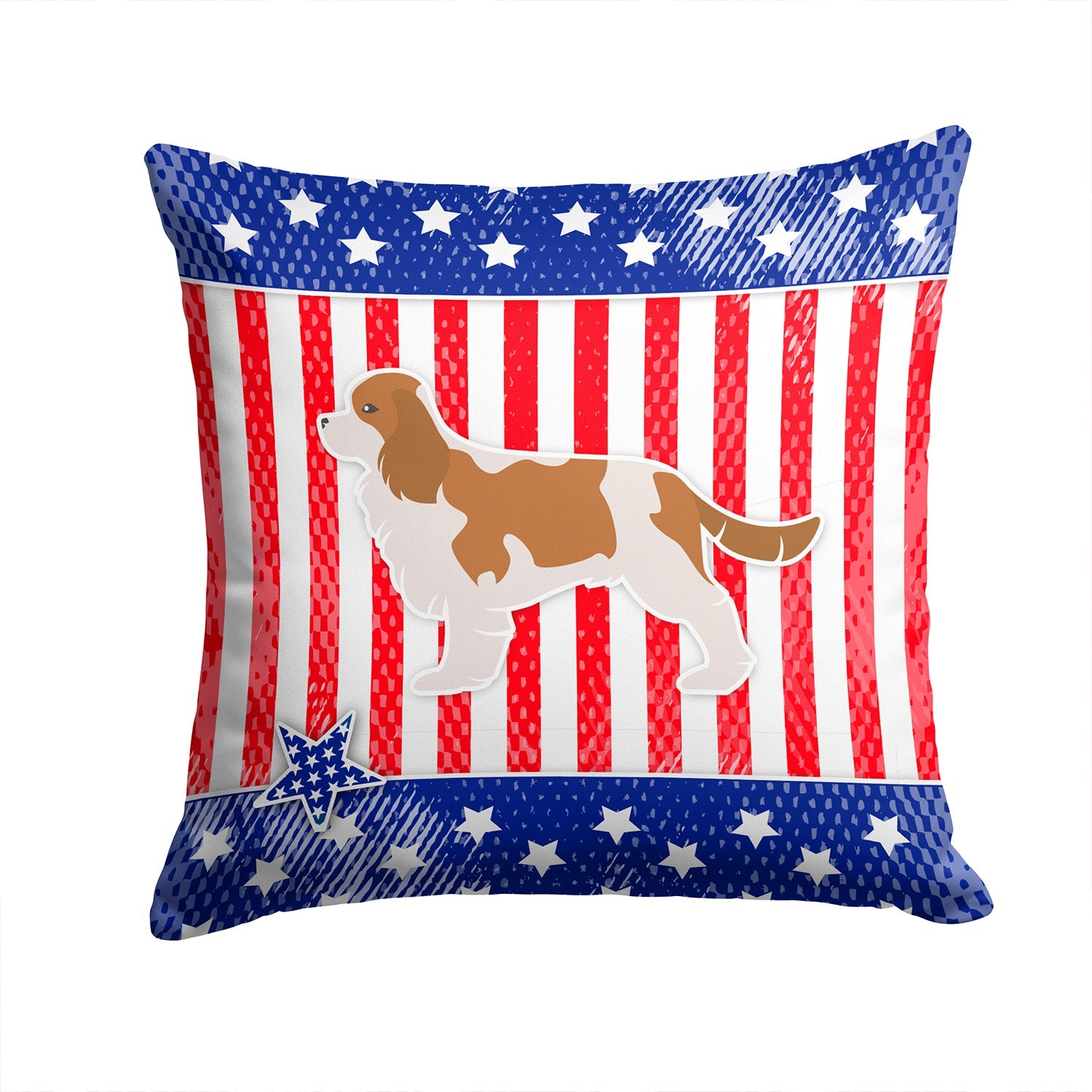 USA Patriotic Cavalier King Charles Spaniel Decorative Throw Pillow 14x14 Indoor Outdoor Accent Cushion, Fabric Cover with Insert for Sofa, Bed, Porch & Living Room