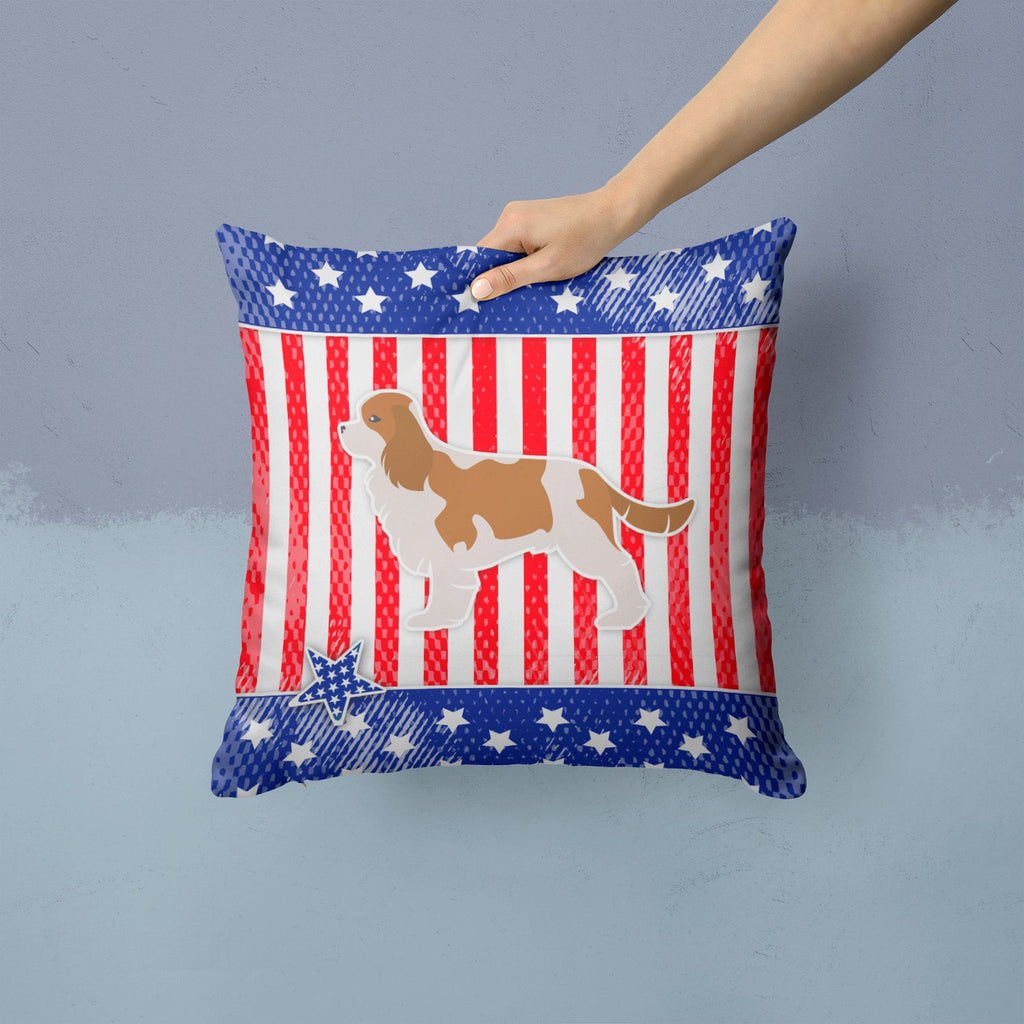 USA Patriotic Cavalier King Charles Spaniel Decorative Throw Pillow 14x14 Indoor Outdoor Accent Cushion, Fabric Cover with Insert for Sofa, Bed, Porch & Living Room