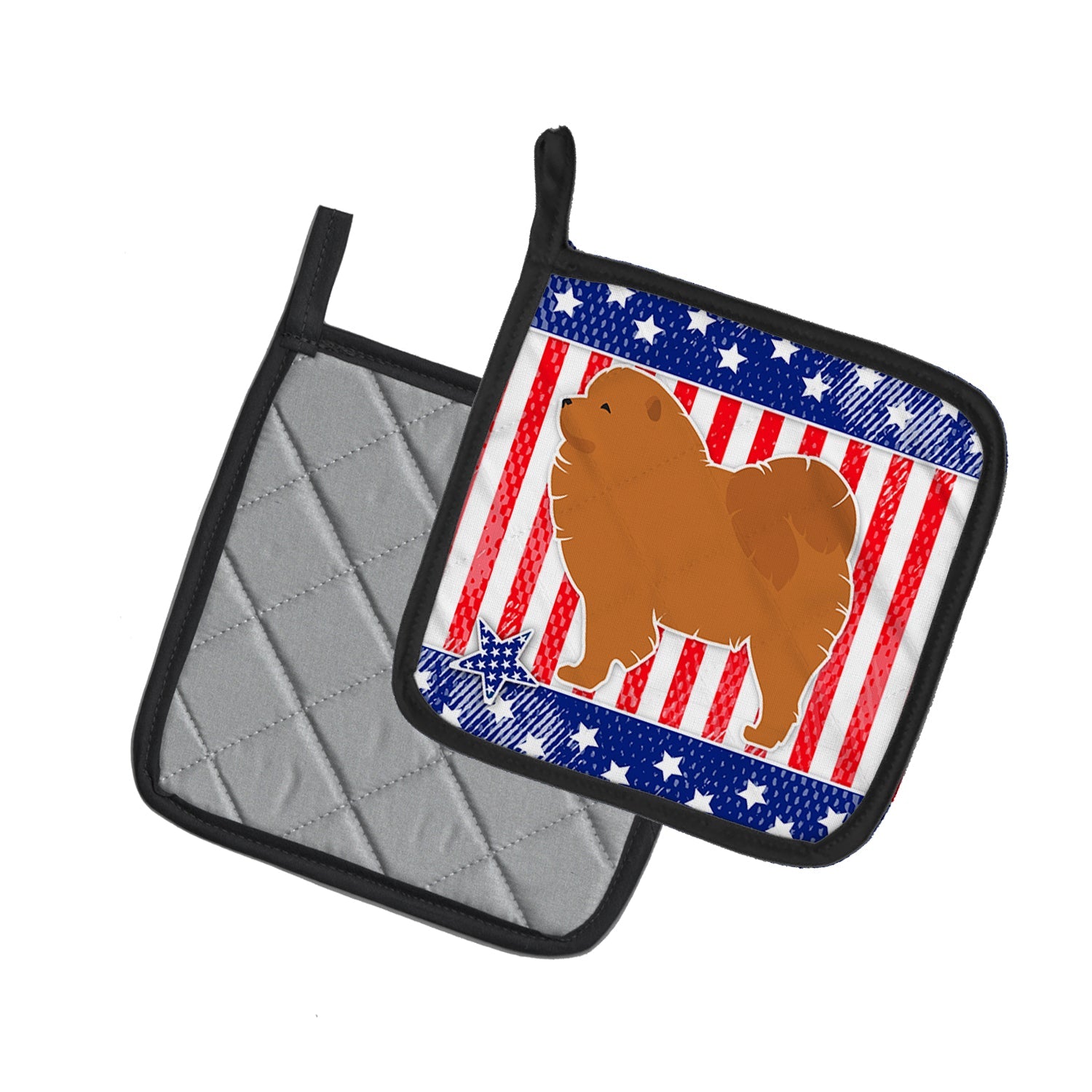 USA Patriotic Chow Chow Pot Holder Set of 2 Heat Resistant Quilted Hot Pads 7.5 x 7.5 Inch, Insulated Kitchen Trivets for Cooking & Baking