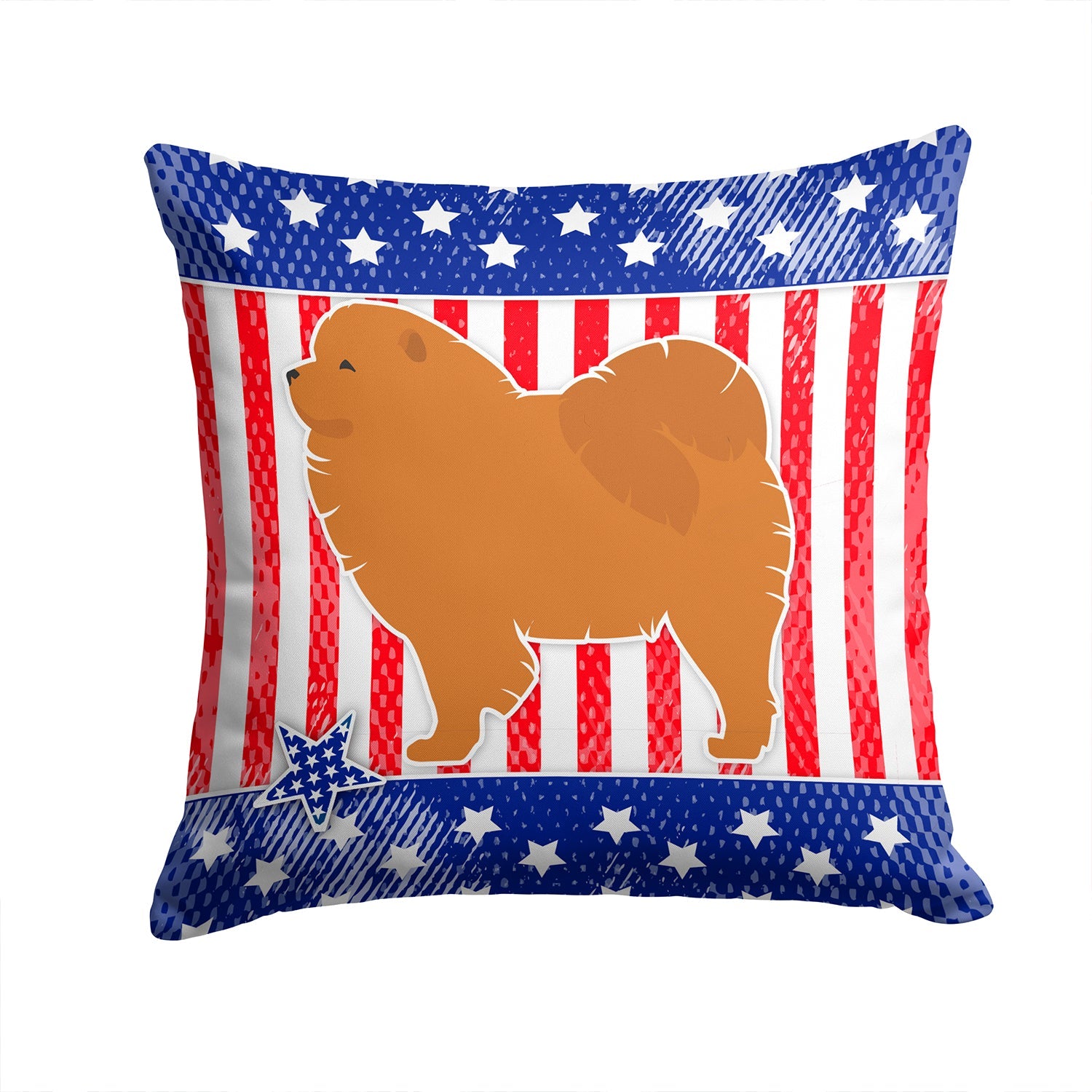 USA Patriotic Chow Chow Decorative Throw Pillow 14x14 Indoor Outdoor Accent Cushion, Fabric Cover with Insert for Sofa, Bed, Porch & Living Room