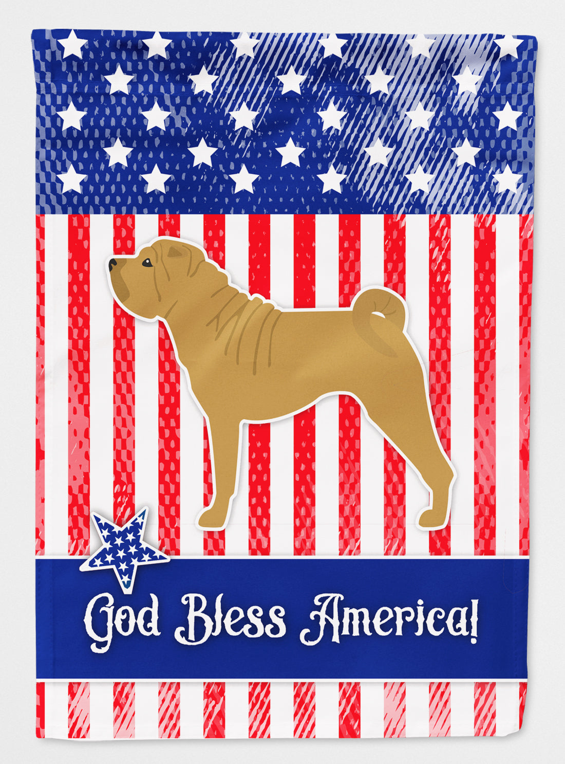 USA Patriotic Shar Pei House Flag 28x40 Porch Sleeve Pole Decorative Outside Yard Banner Artwork Wall Hanging, Polyester