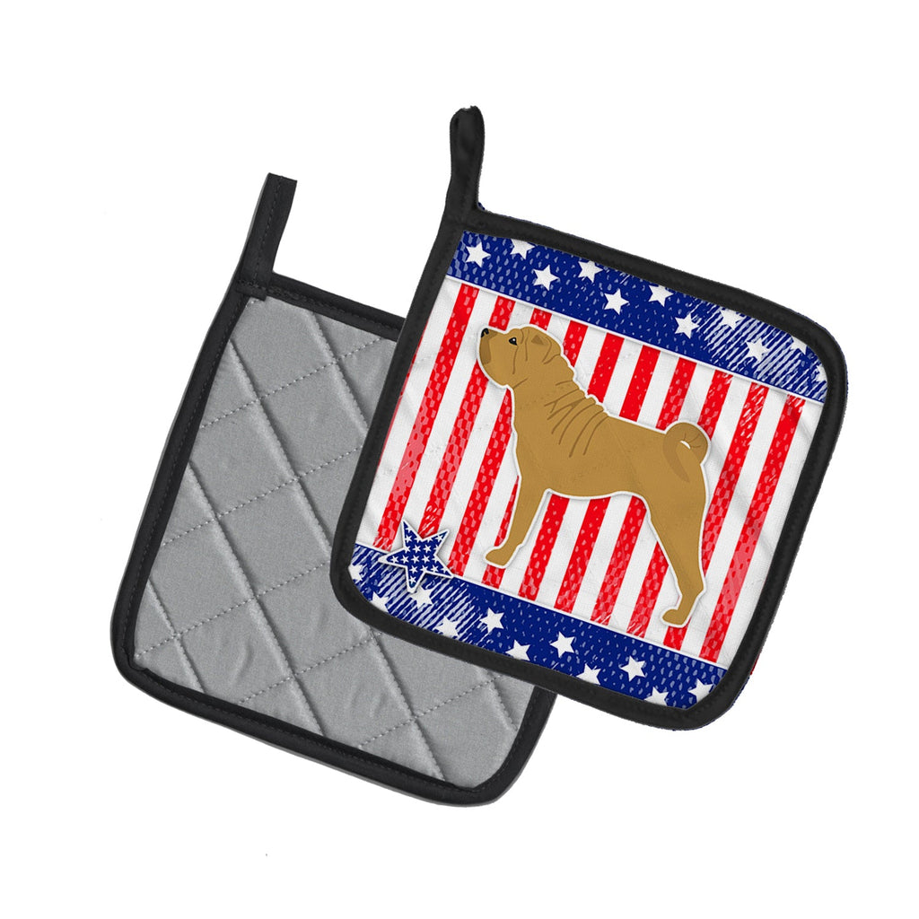 USA Patriotic Shar Pei Pot Holder Set of 2 Heat Resistant Quilted Hot Pads 7.5 x 7.5 Inch, Insulated Kitchen Trivets for Cooking & Baking