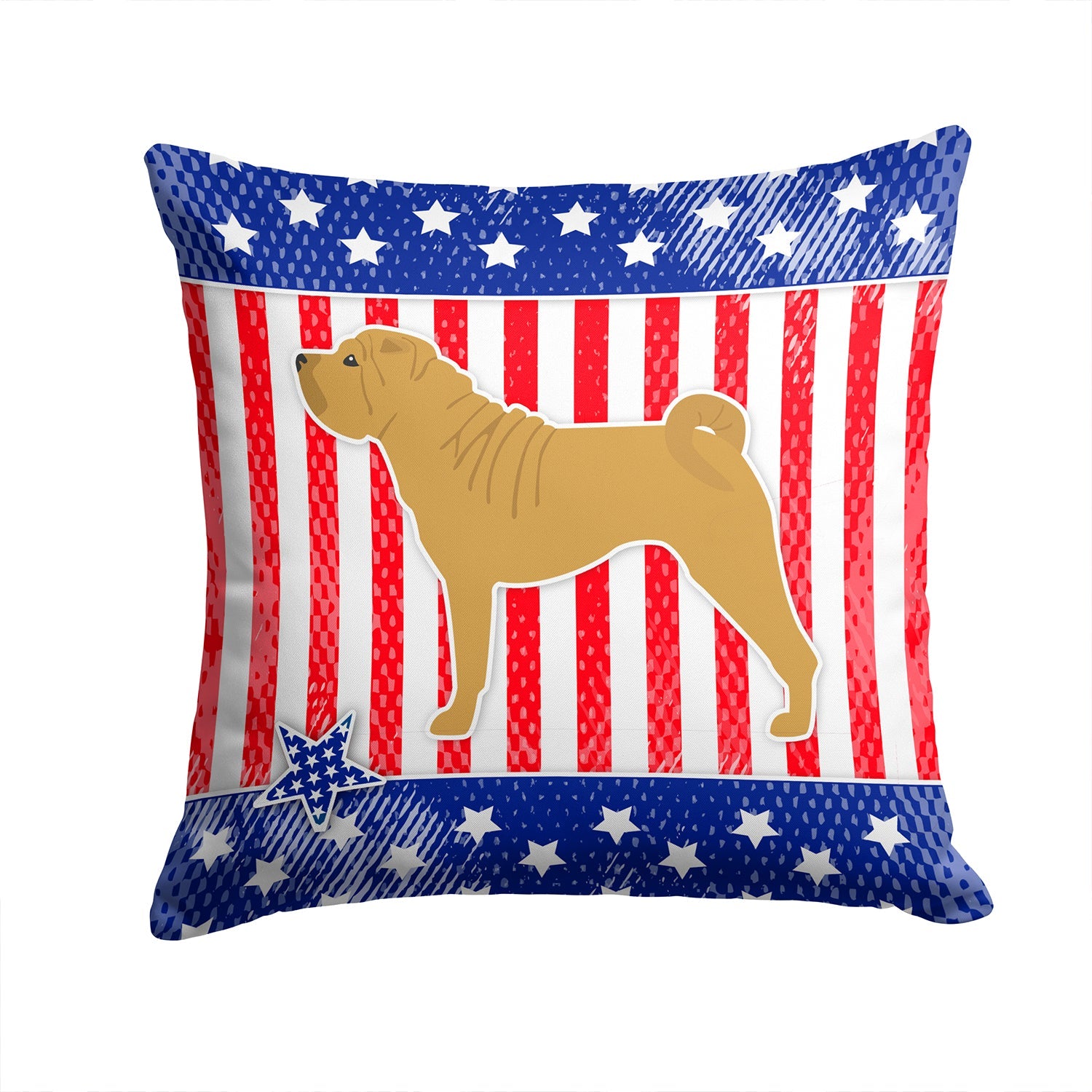 USA Patriotic Shar Pei Decorative Throw Pillow 14x14 Indoor Outdoor Accent Cushion, Fabric Cover with Insert for Sofa, Bed, Porch & Living Room