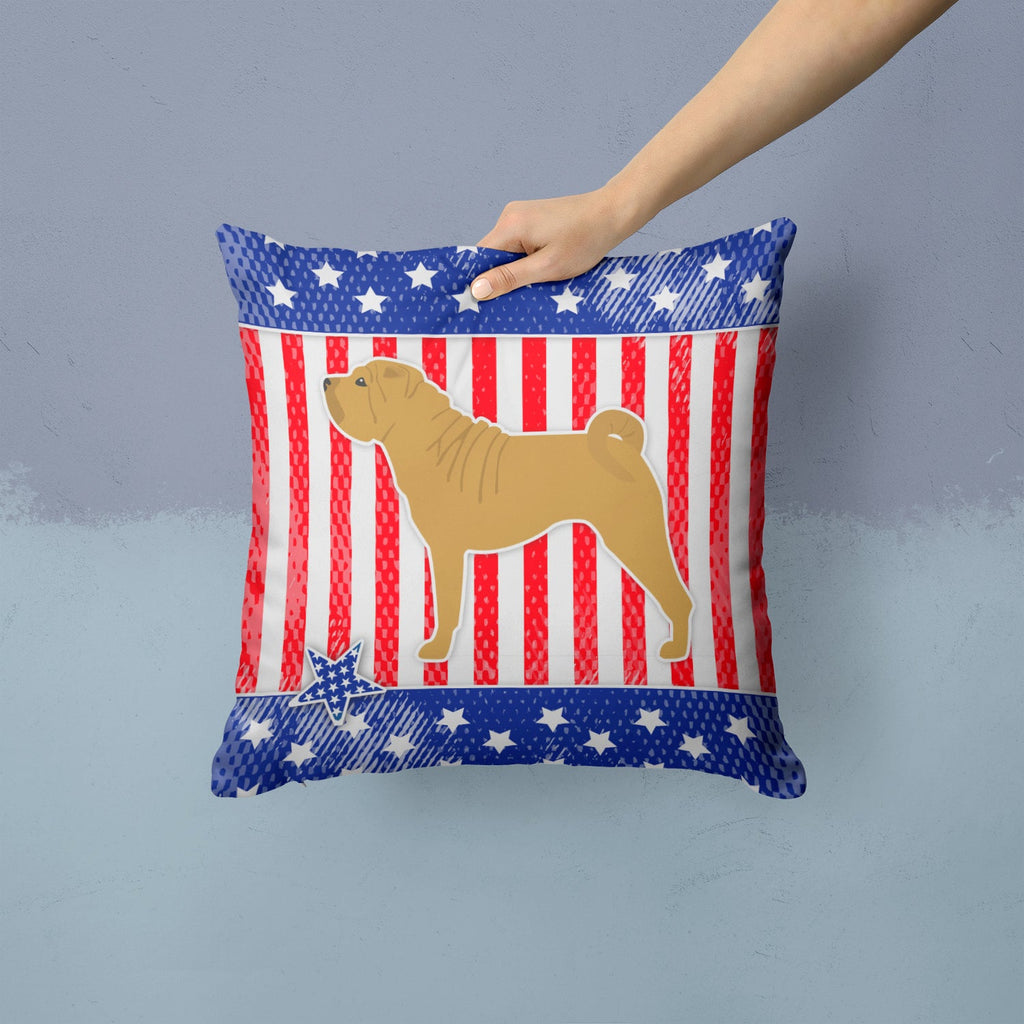 USA Patriotic Shar Pei Decorative Throw Pillow 14x14 Indoor Outdoor Accent Cushion, Fabric Cover with Insert for Sofa, Bed, Porch & Living Room